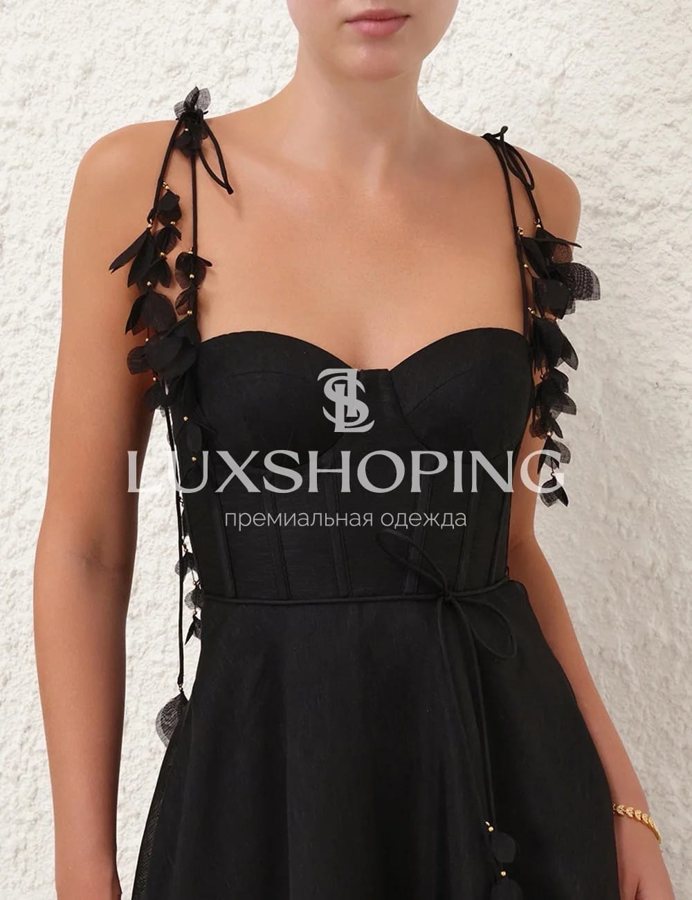 Платье Zimmermann "Natura Corset Dress" — черное миди из льна и шелка с корсетным лифом - фото 8