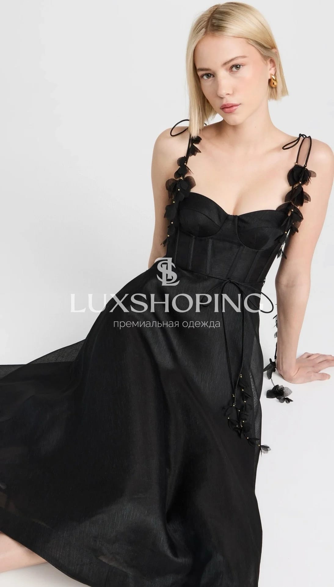 Платье Zimmermann "Natura Corset Dress" — черное миди из льна и шелка с корсетным лифом - фото 9