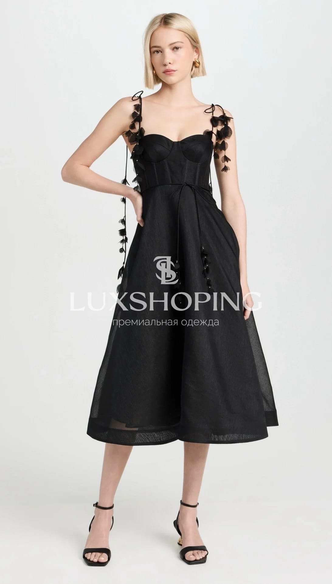 Платье Zimmermann "Natura Corset Dress" — черное миди из льна и шелка с корсетным лифом - фото 10