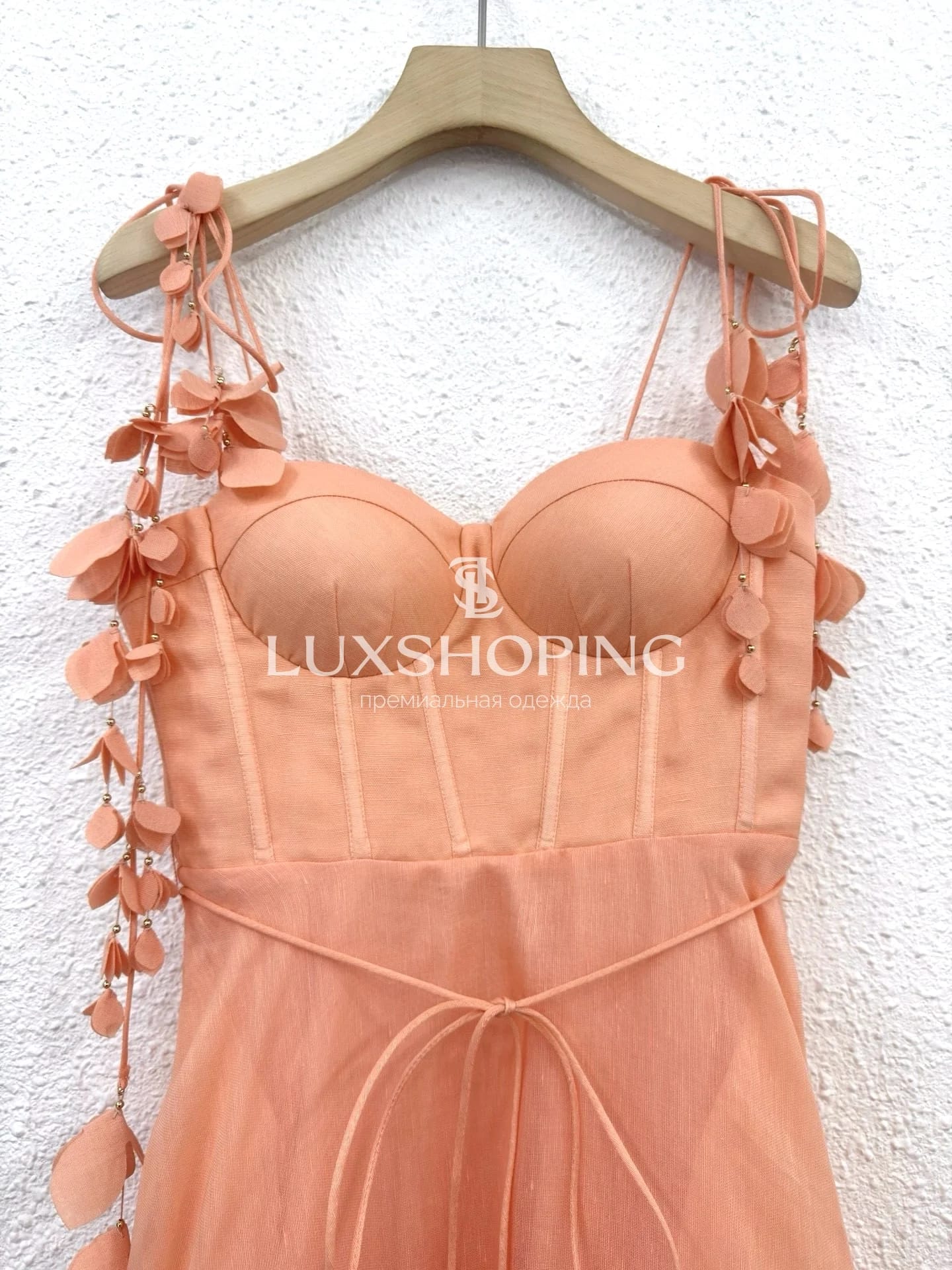 Платье Zimmermann "Natura Corset Dress" — персиковое миди из льна и шелка с корсетным лифом - фото 12