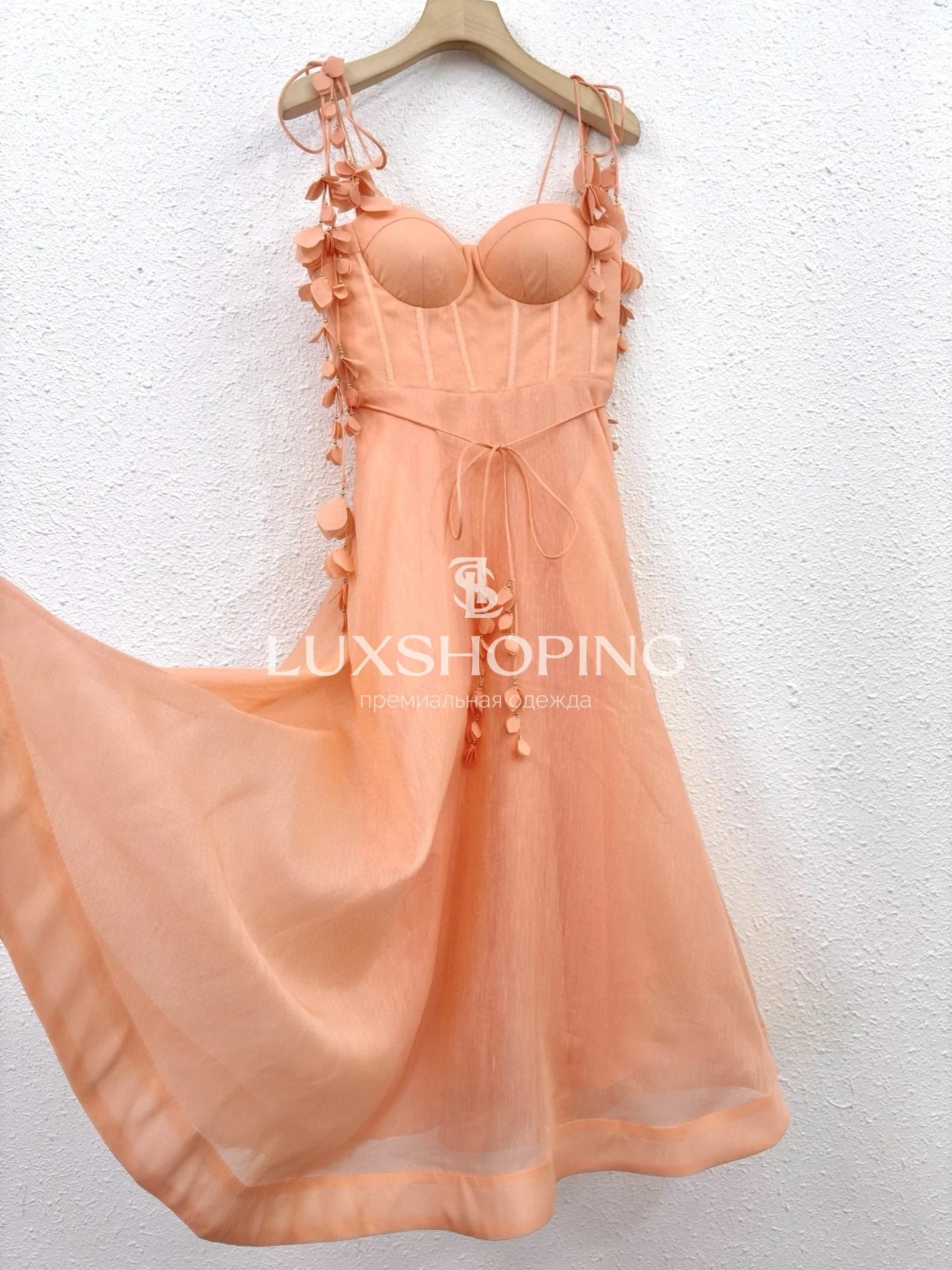 Платье Zimmermann "Natura Corset Dress" — персиковое миди из льна и шелка с корсетным лифом - фото 7