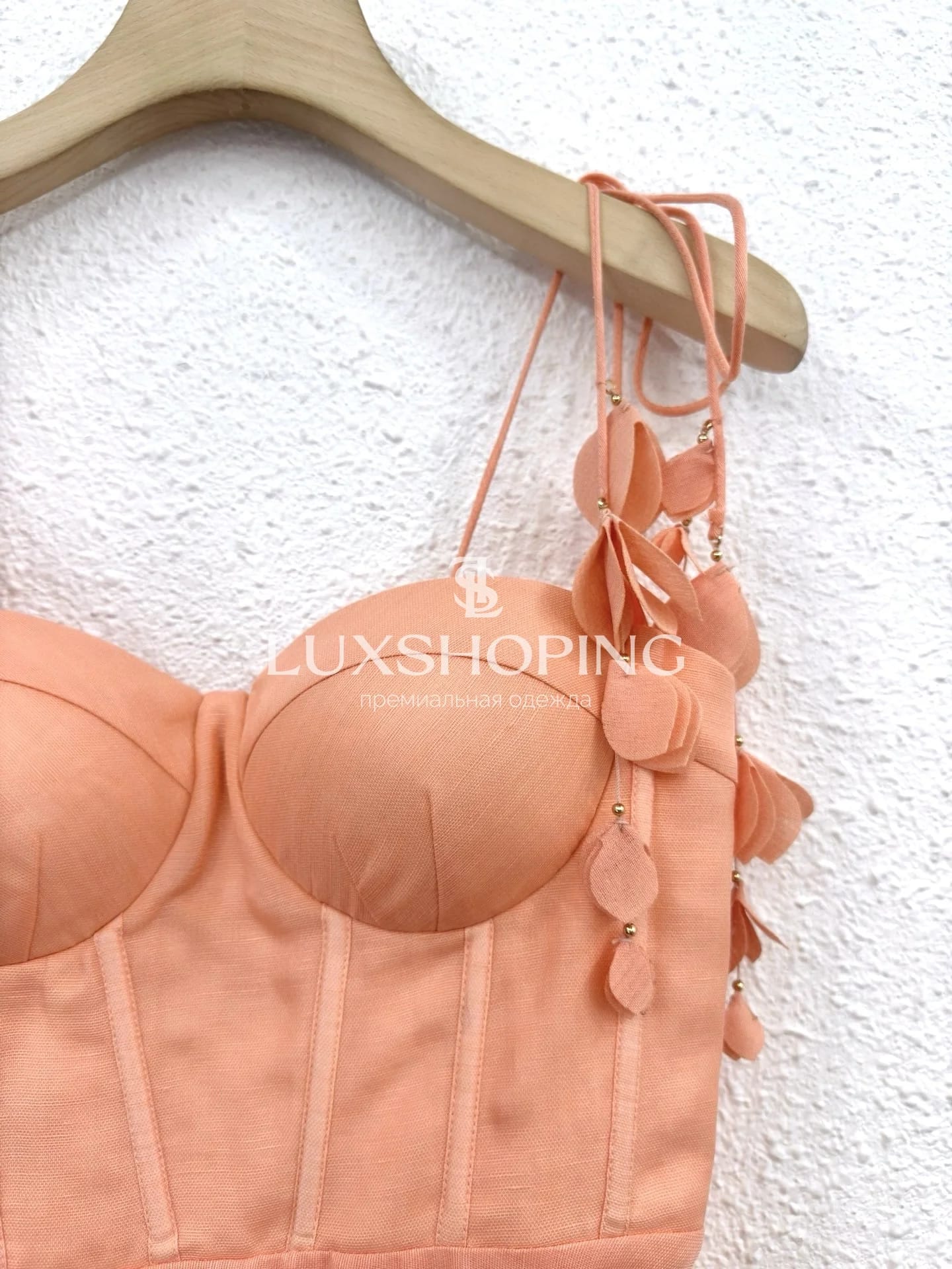 Платье Zimmermann "Natura Corset Dress" — персиковое миди из льна и шелка с корсетным лифом - фото 10