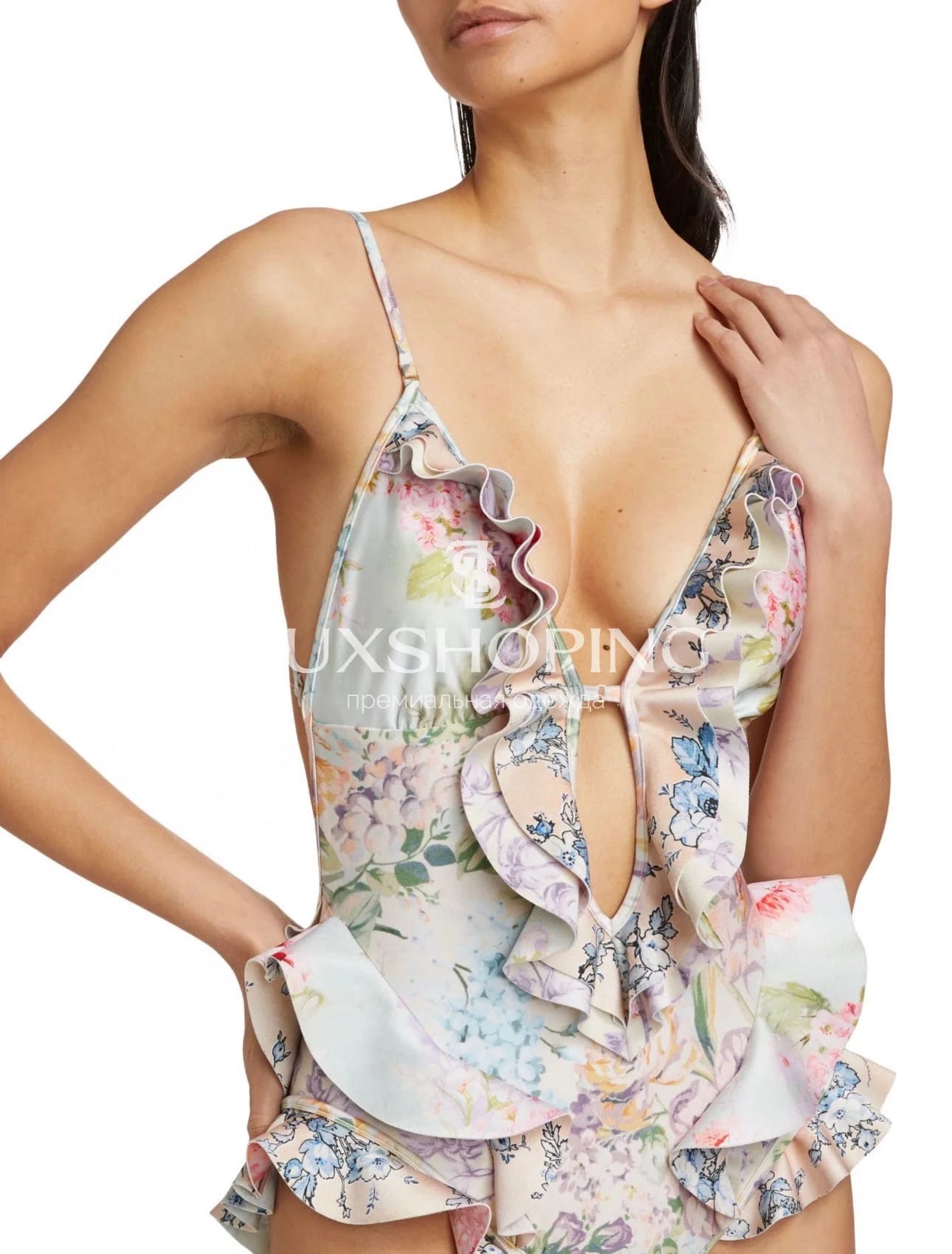Слитный купальник Zimmermann "Halliday Waterfall Frill" — цветочный принт и воланы - фото 9
