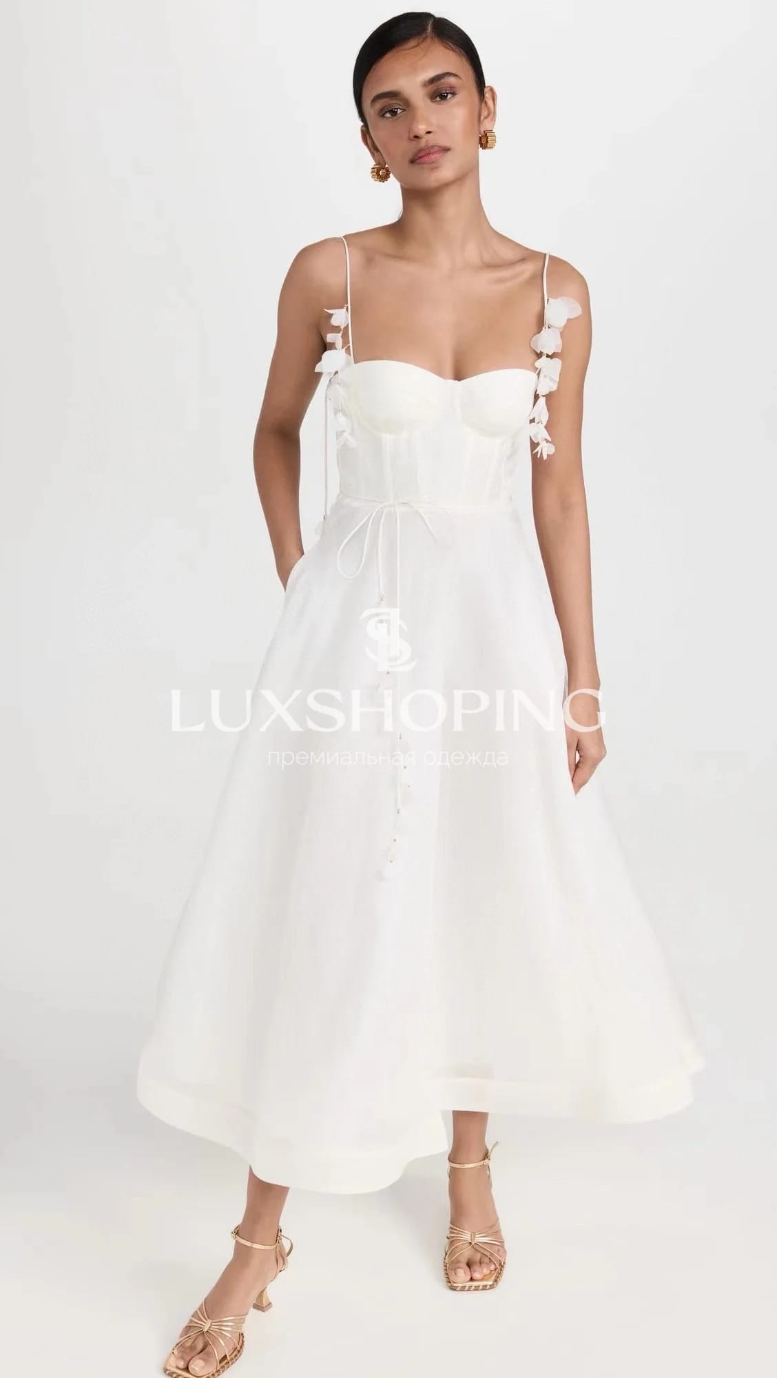 Платье Zimmermann "Natura Corset Dress" — белоснежное миди из льна и шелка с корсетным лифом - фото 3