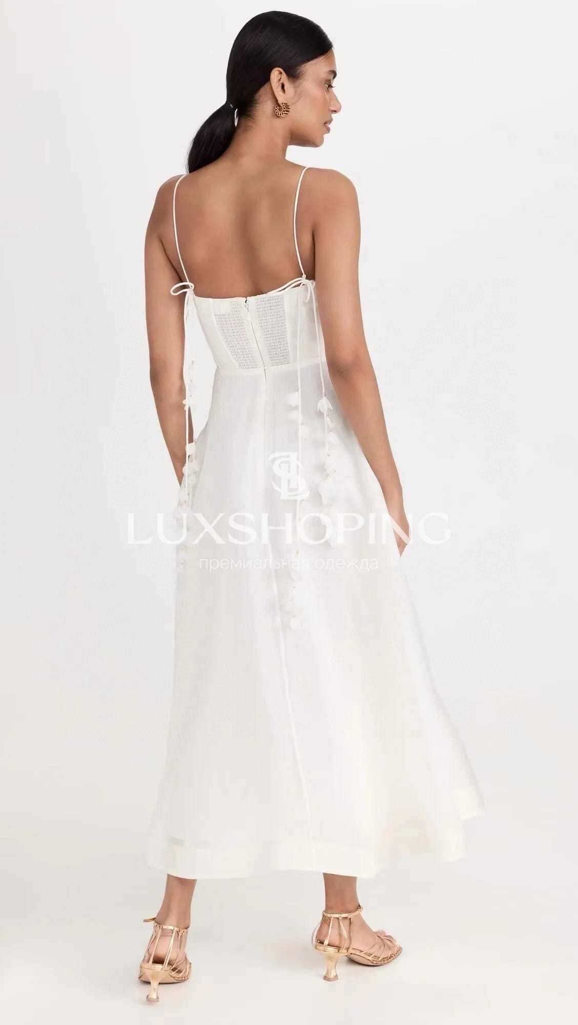 Платье Zimmermann "Natura Corset Dress" — белоснежное миди из льна и шелка с корсетным лифом - фото 4