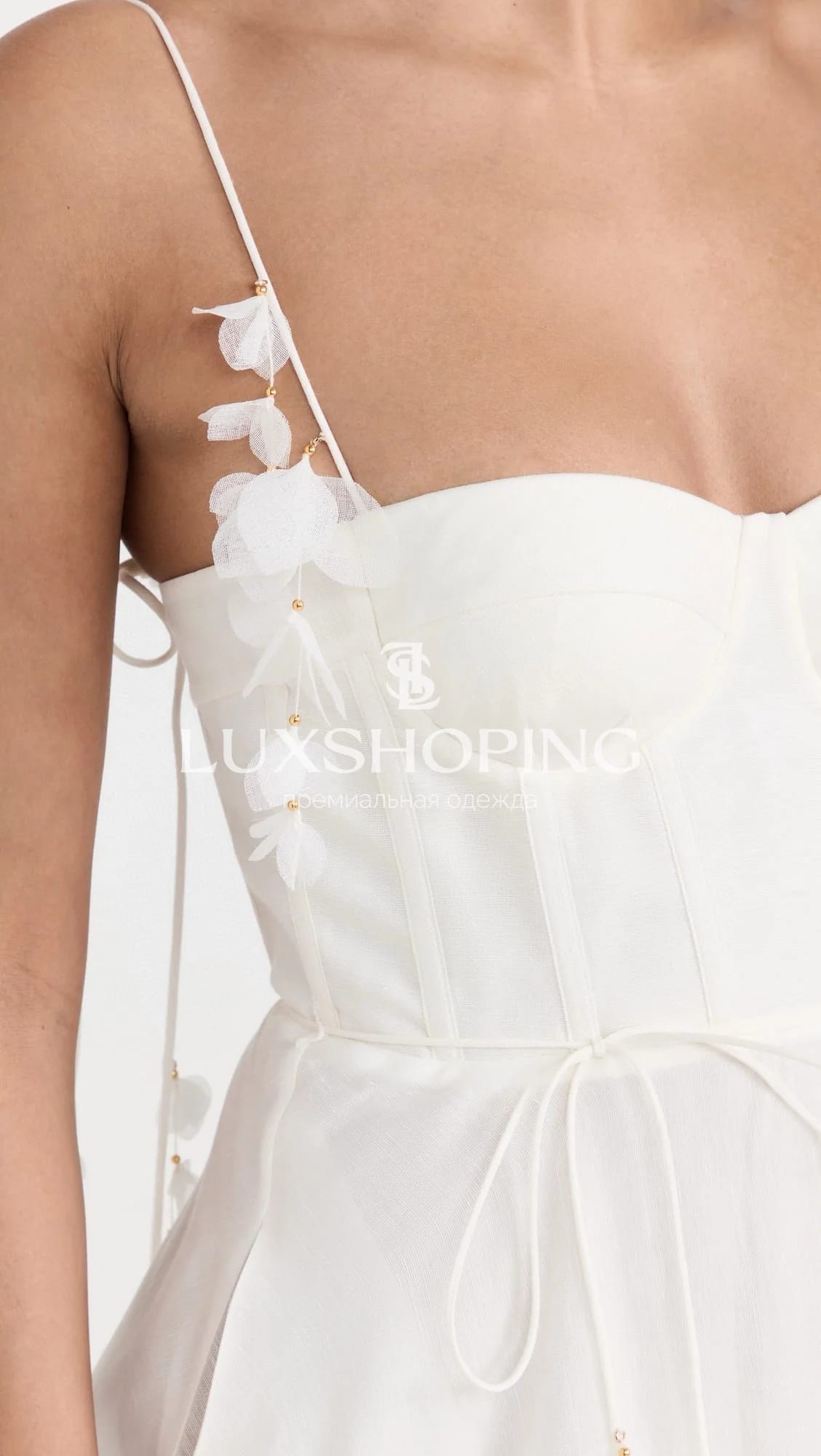 Платье Zimmermann "Natura Corset Dress" — белоснежное миди из льна и шелка с корсетным лифом - фото 5