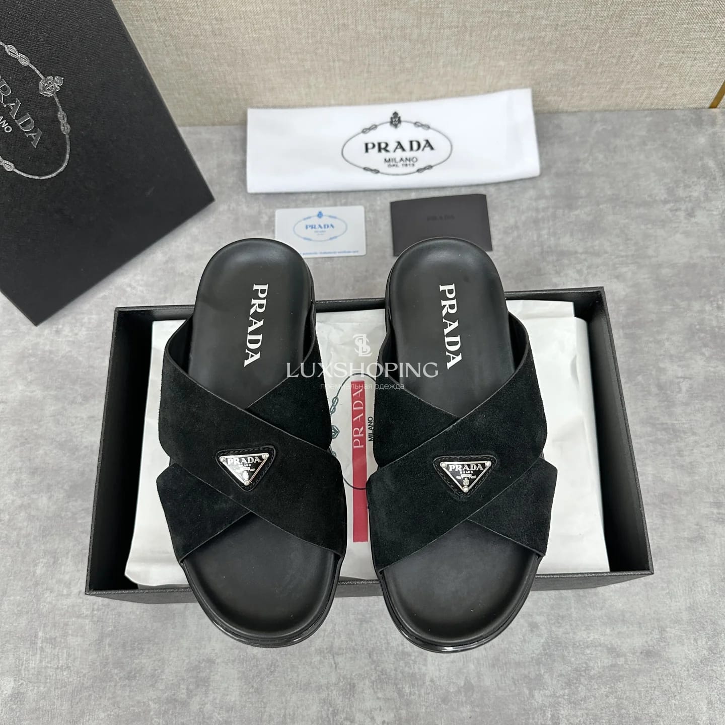 Тапочки Prada Чёрная Овчина - фото 2