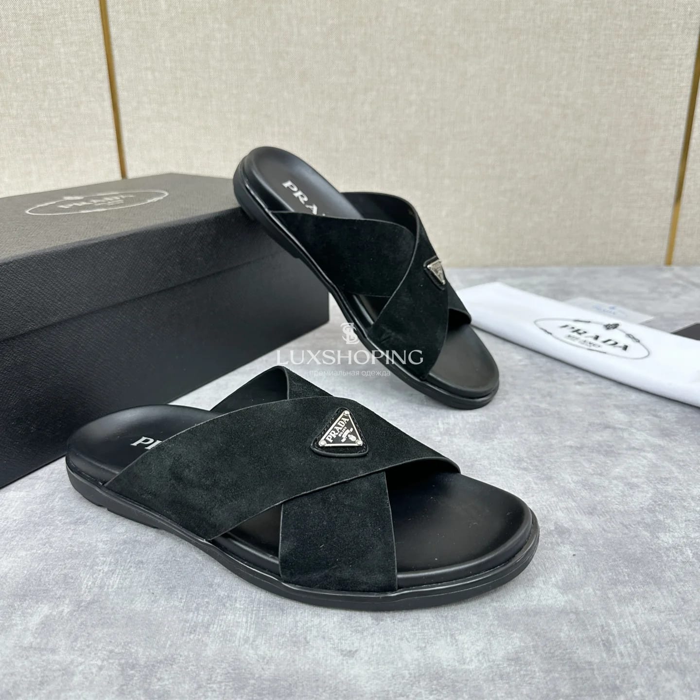Тапочки Prada Чёрная Овчина - фото 7
