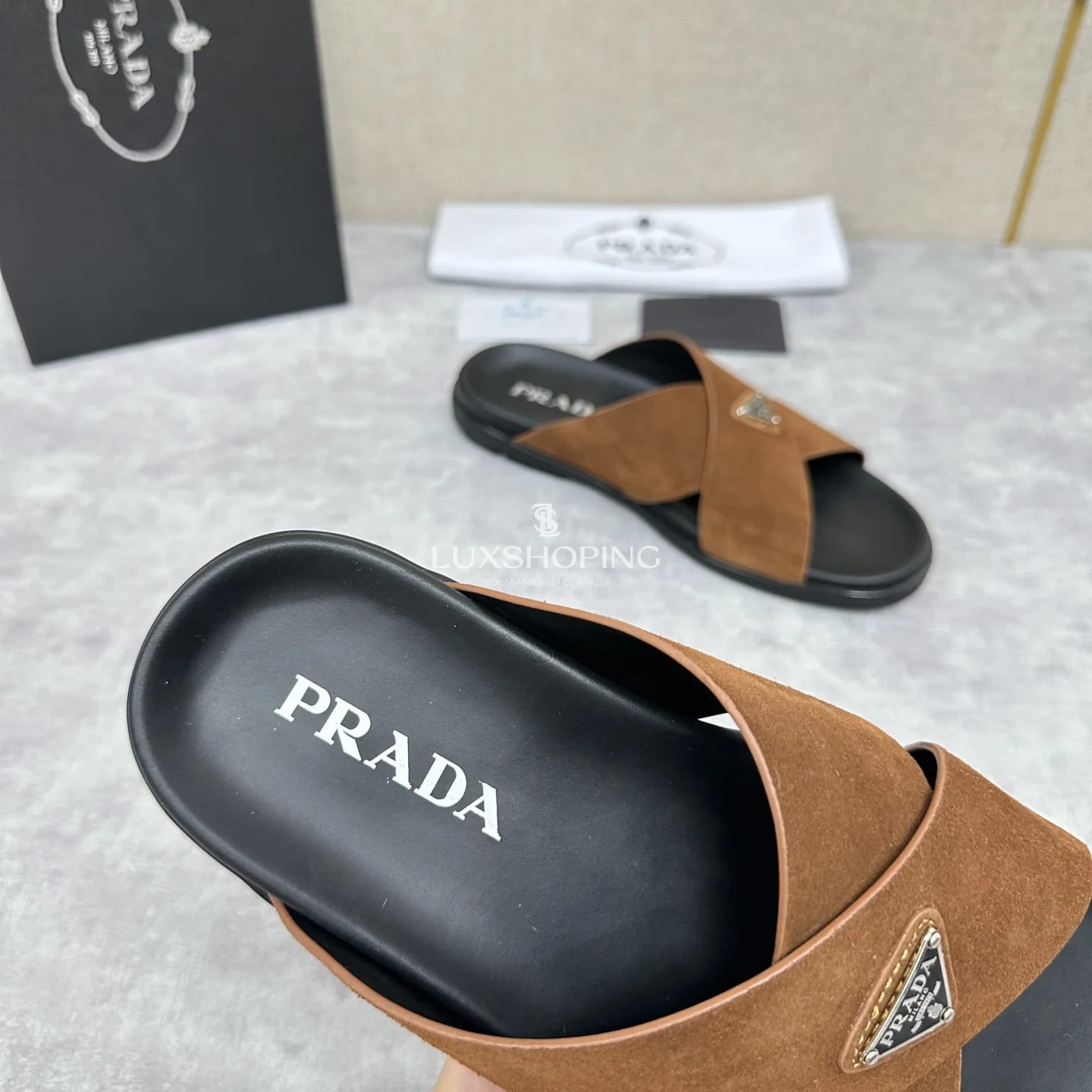 Тапочки Prada Коричневый Бархат - фото 3