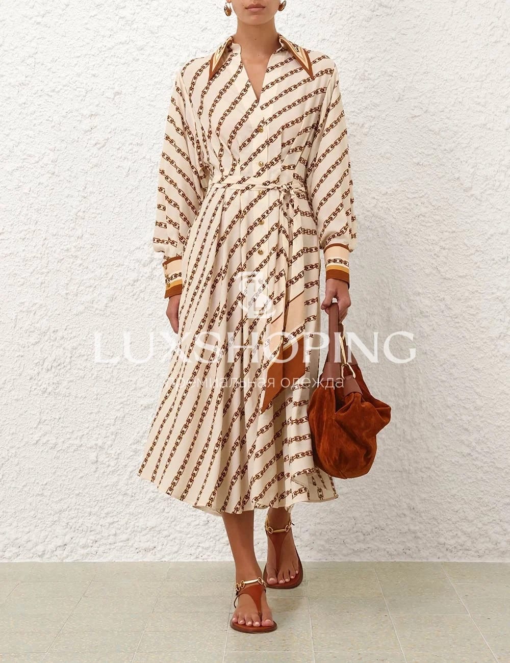 Zimmermann Tuck Midi Shirt Dress – Платье-рубашка миди с цепочным принтом - фото 2