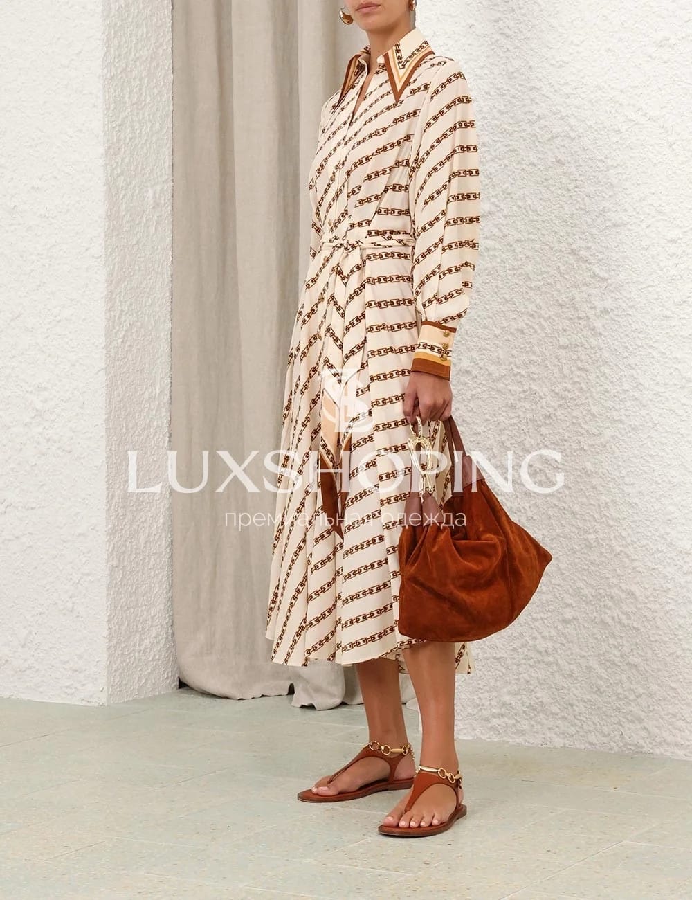 Zimmermann Tuck Midi Shirt Dress – Платье-рубашка миди с цепочным принтом - фото 3
