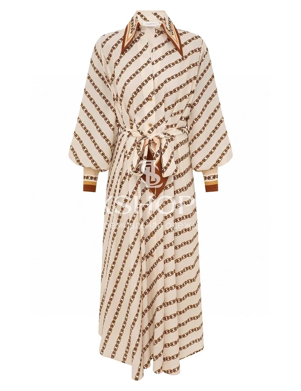 Zimmermann Tuck Midi Shirt Dress – Платье-рубашка миди с цепочным принтом - фото 6