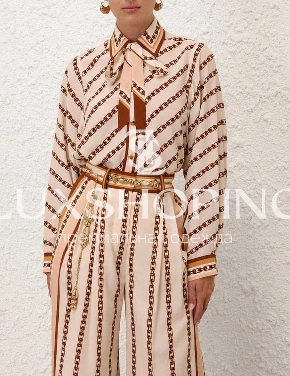 Комплект Zimmermann "Cream Chain" – шелковые рубашка и широкие брюки - фото 5