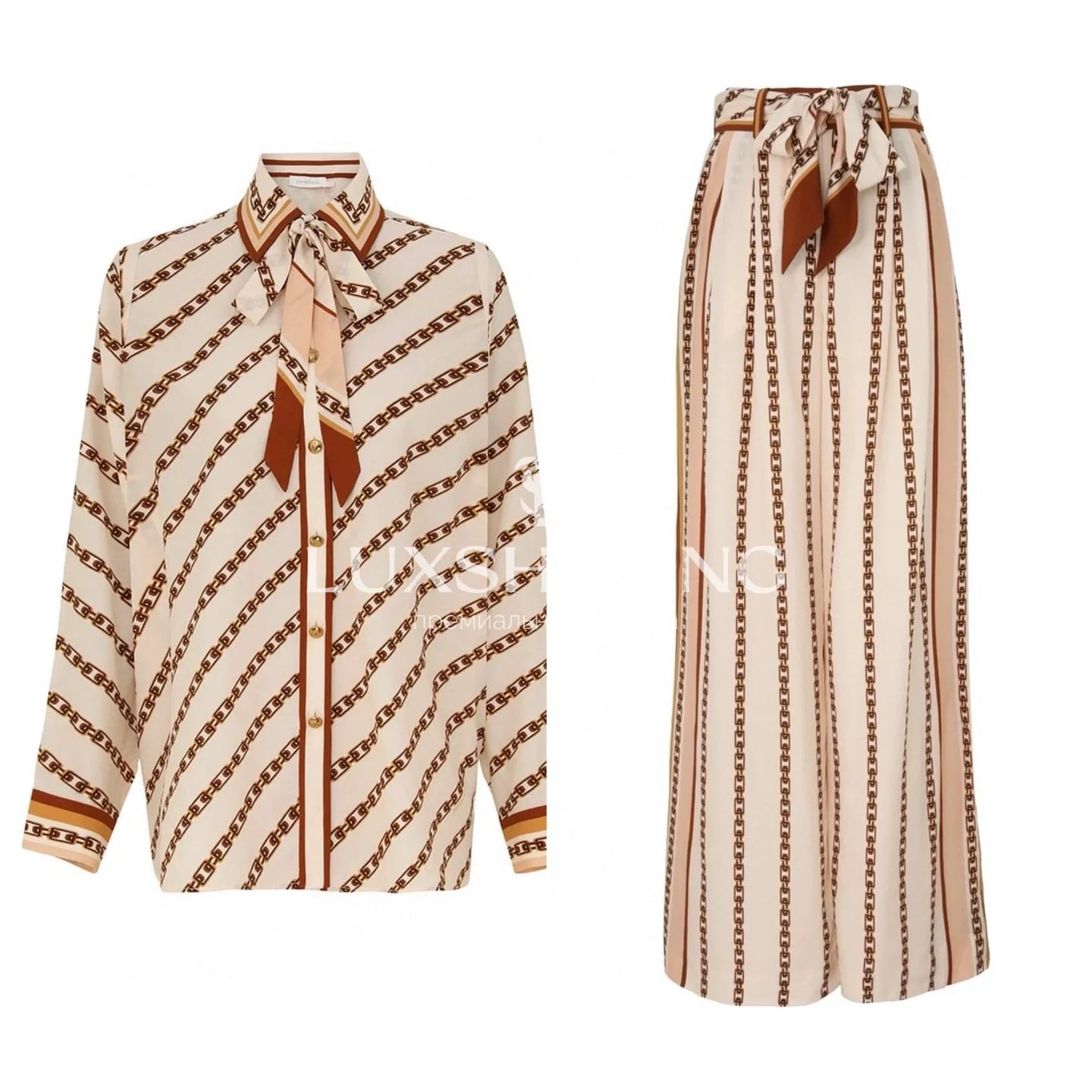 Комплект Zimmermann "Cream Chain" – шелковые рубашка и широкие брюки - фото 10