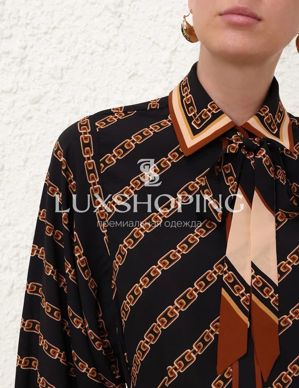 Комплект Zimmermann из коллекции ILLUMINATE: шелковая рубашка с бантом + широкие брюки с поясом - фото 6