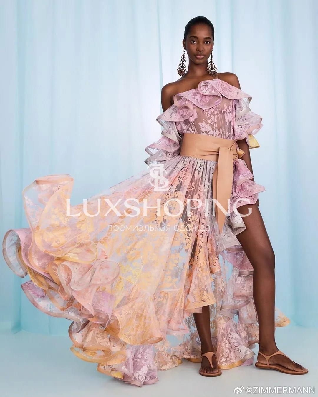 Платье Zimmermann "Dawning Lace Midi Dress – Sunset" - фото 5