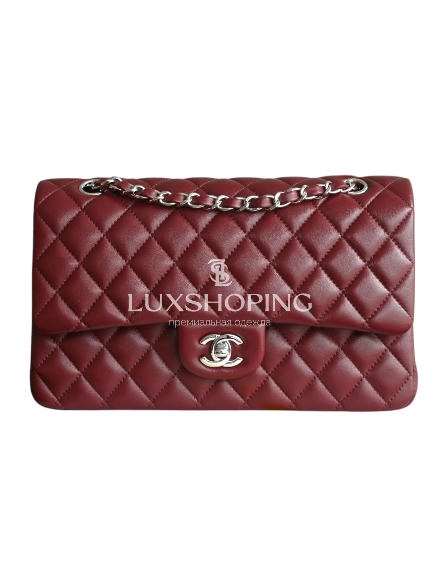 Сумка Chanel 25S Classic Flap среднего размера бордовая 15.5×25.5×6.5 см