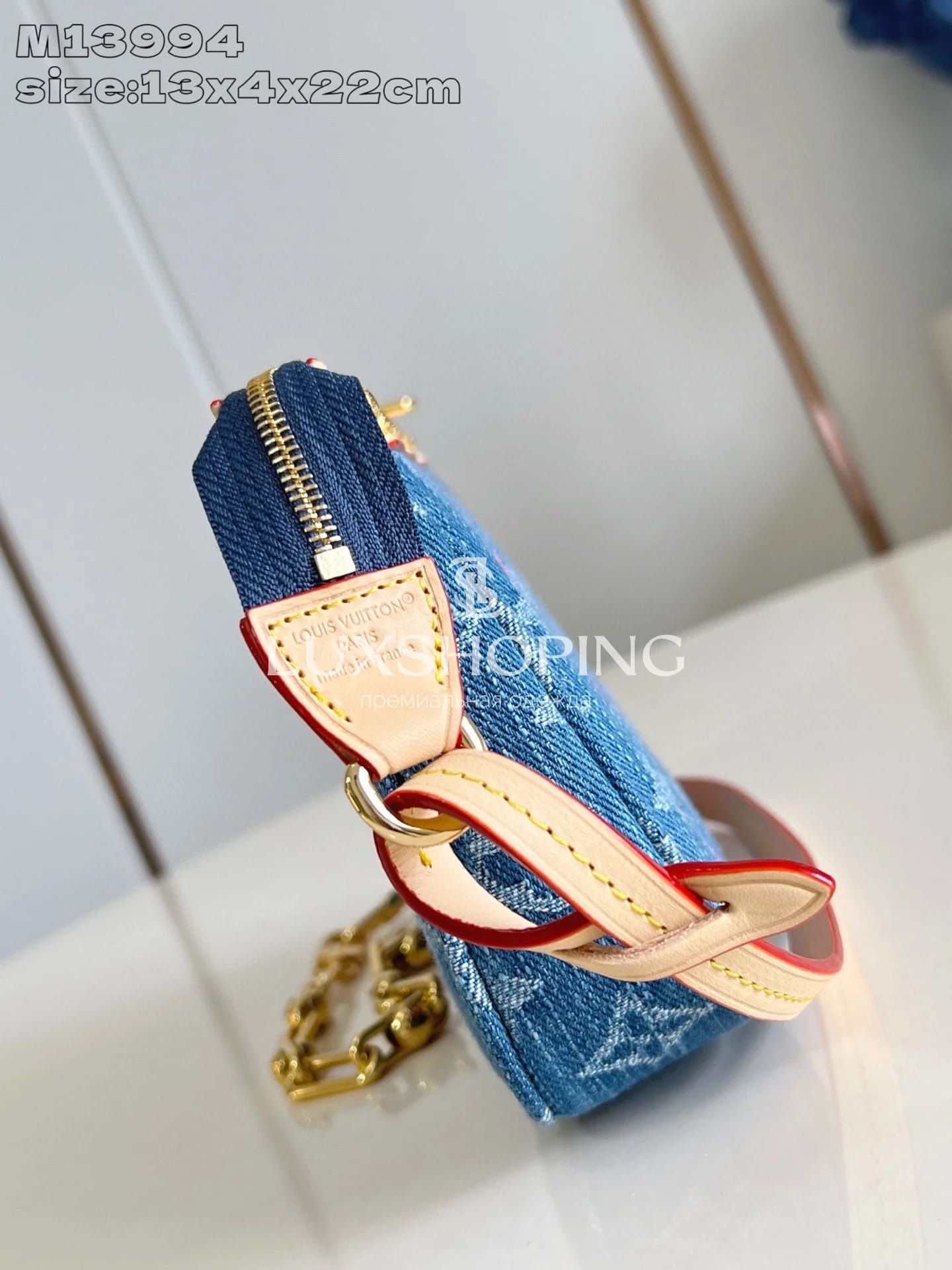 Сумка Pochette Accessoires Louis Vuitton x Takashi Murakami, джинсовая с вишневой вышивкой - фото 6