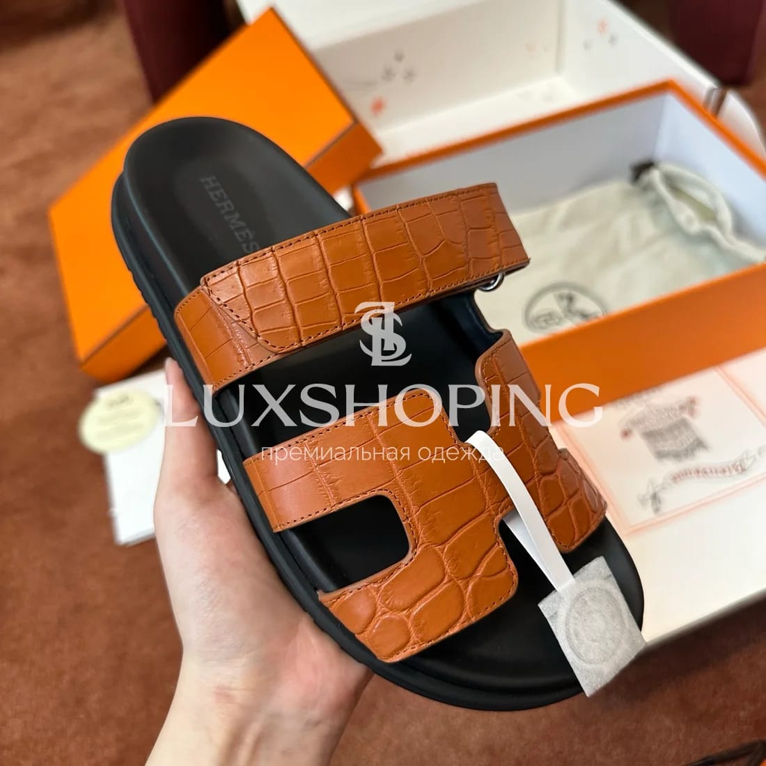Шлепанцы Hermes Chypre крокодиловые - фото 3