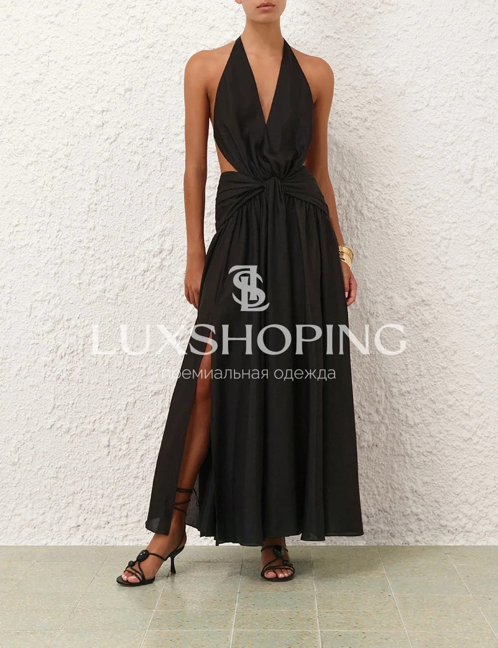 Zimmermann Rhiannon Plunge Halter Maxi Dress чёрное макси-платье с открытой спиной - фото 2