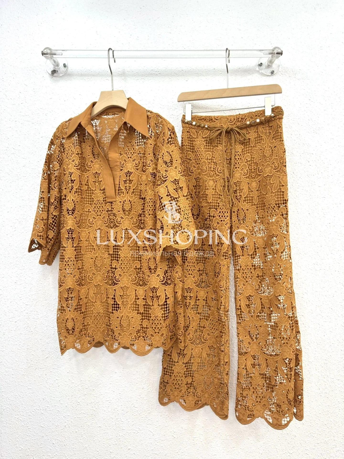 Комплект Zimmermann Coco: кружевная рубашка + брюки + топ - фото 15
