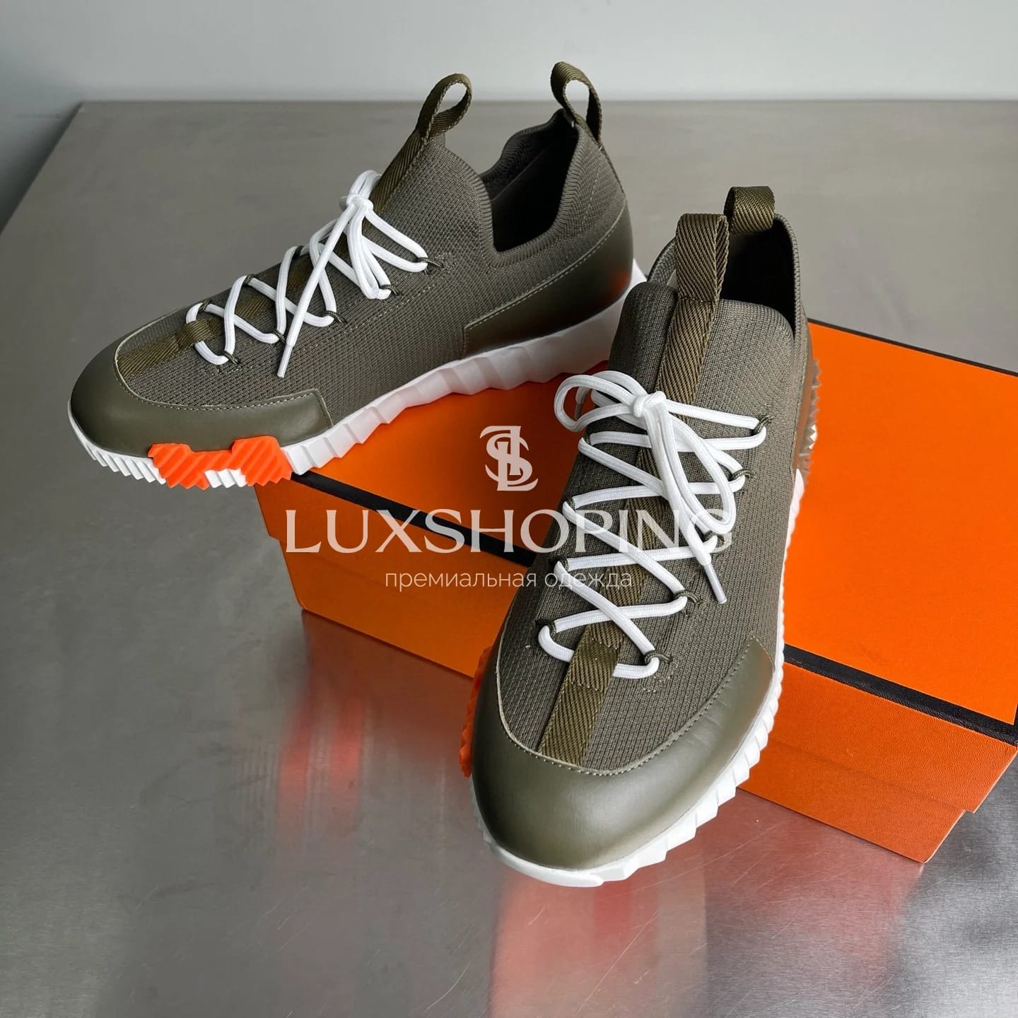 HERMÈS Lift Navy Sneakers мужские кроссовки Милитари - фото 3