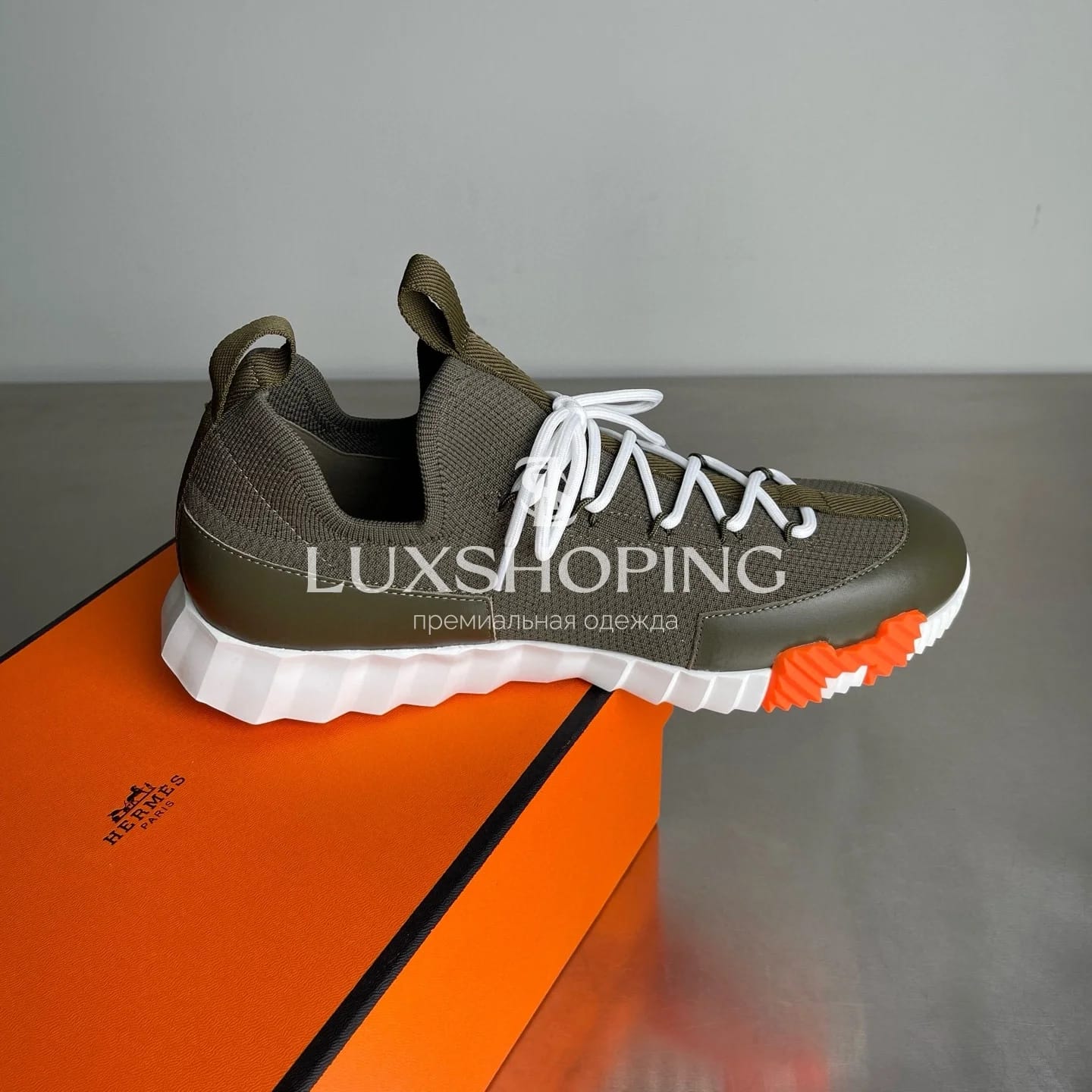 HERMÈS Lift Navy Sneakers мужские кроссовки Милитари - фото 4