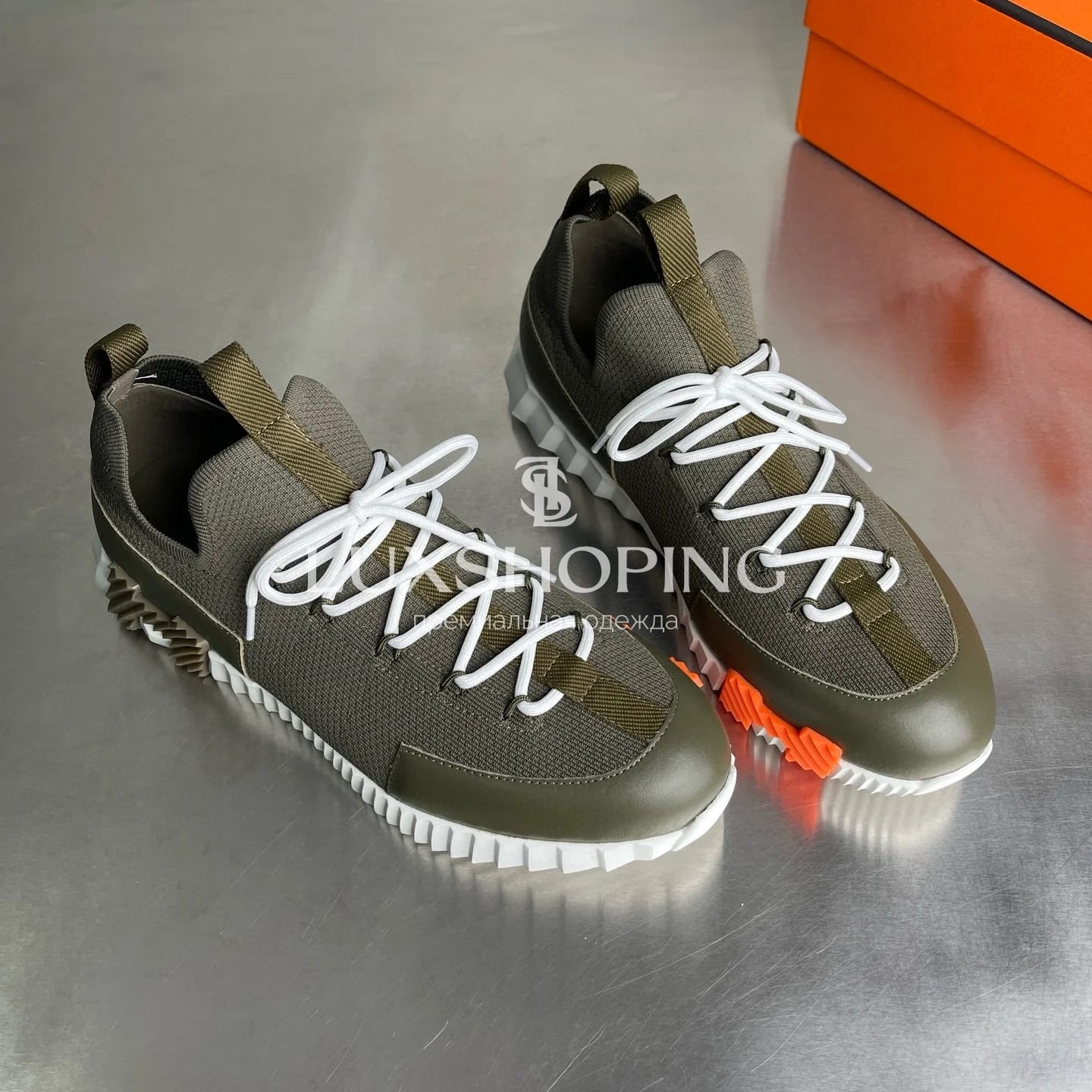 HERMÈS Lift Navy Sneakers мужские кроссовки Милитари - фото 7