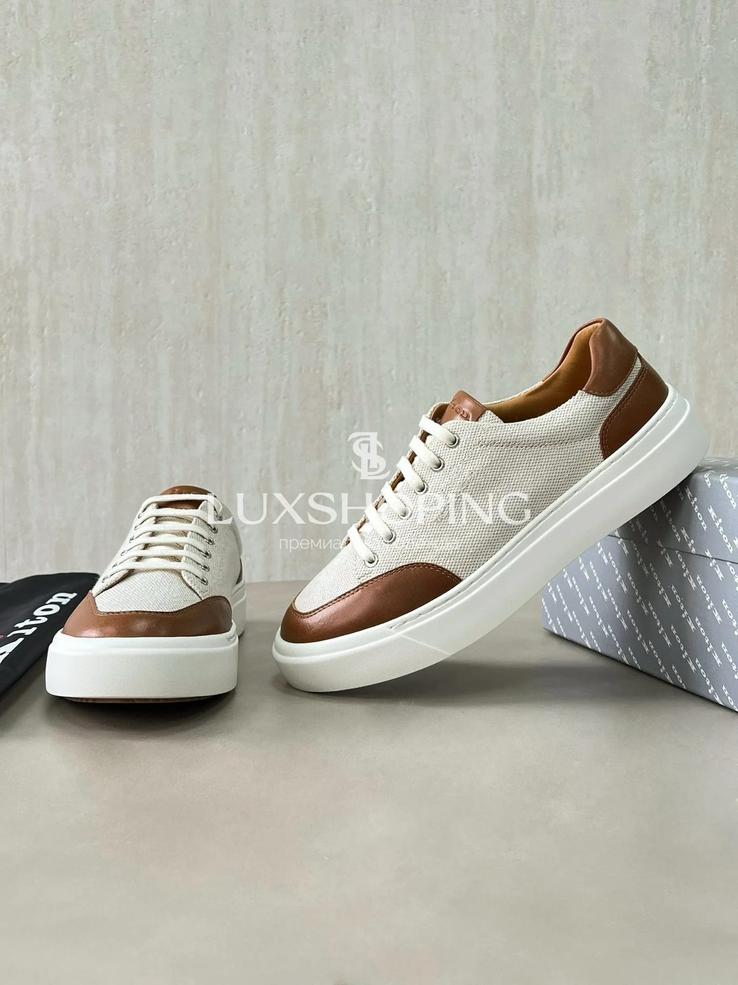 Кроссовки Kiton из холста и телячьей кожи, KT010 - фото 4