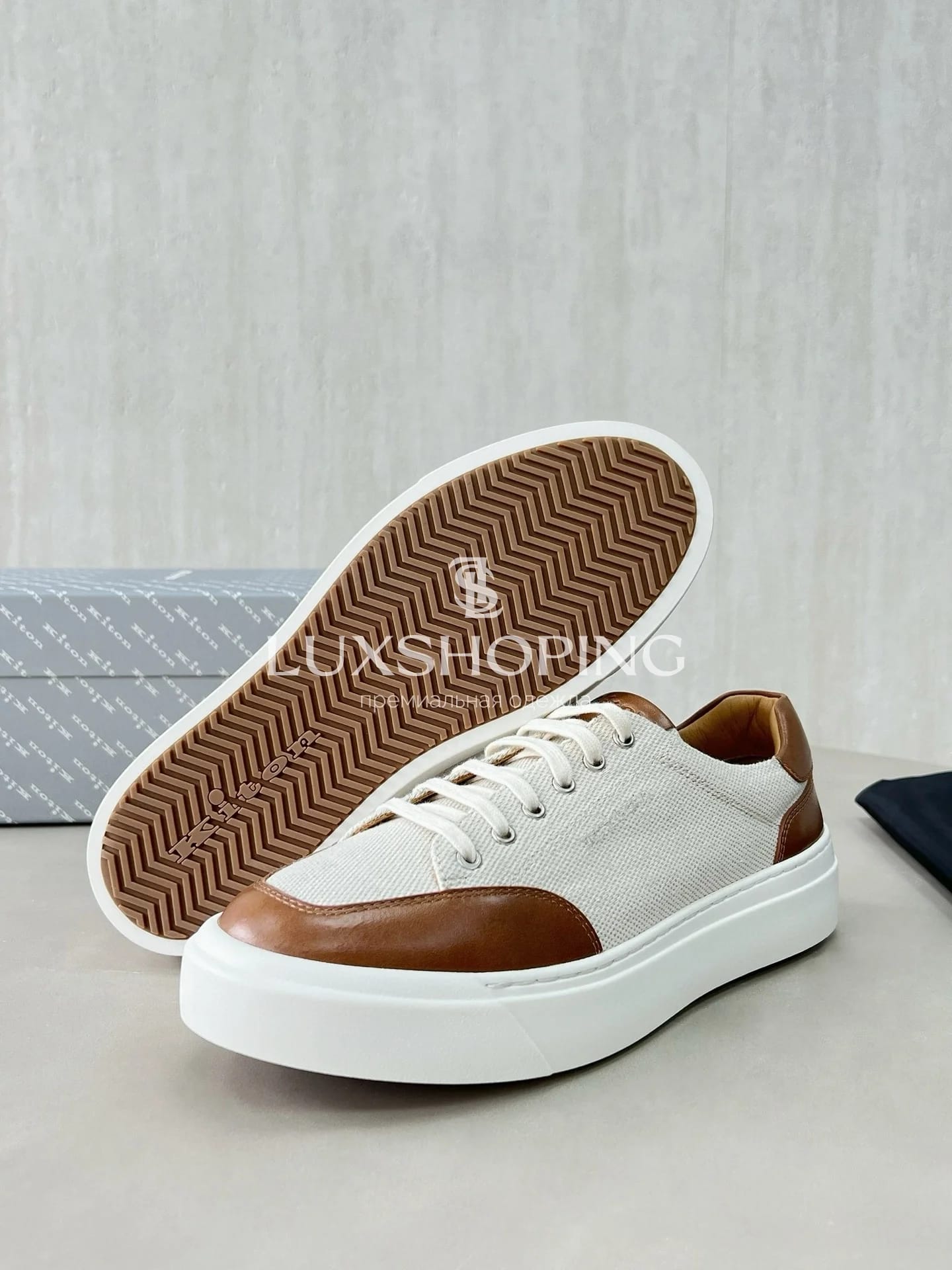 Кроссовки Kiton из холста и телячьей кожи, KT010 - фото 7