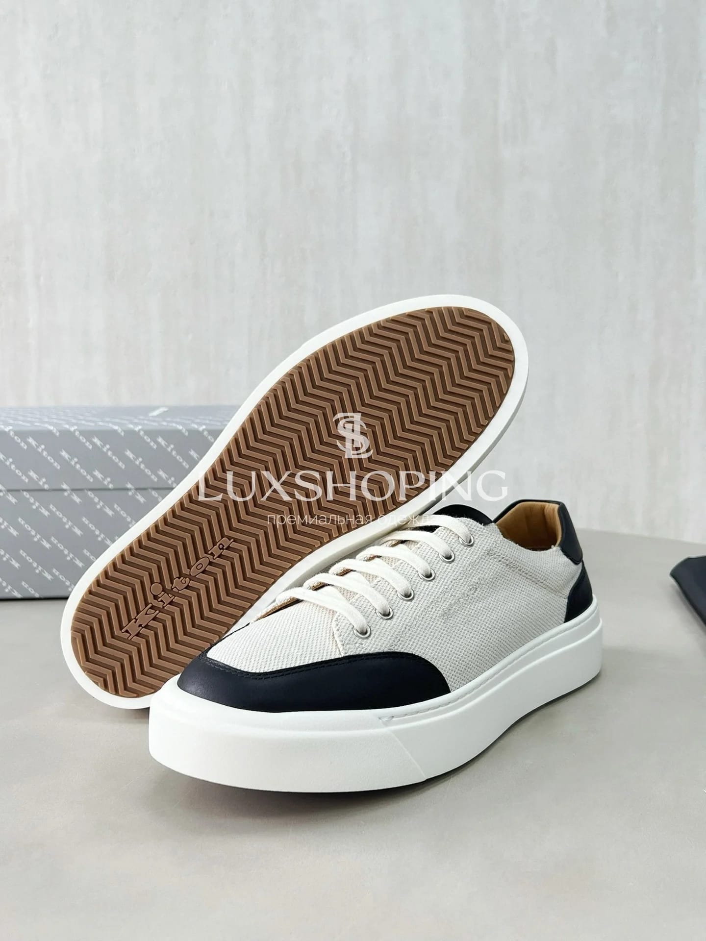 Кроссовки Kiton из холста и телячьей кожи, KT012 - фото 3