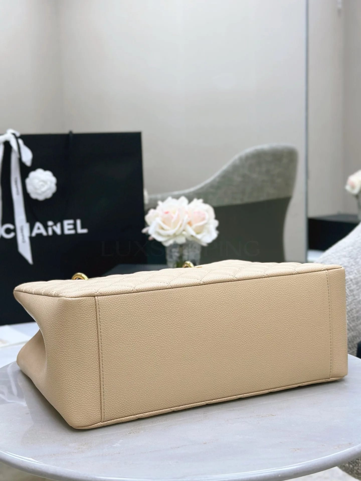 Сумка Chanel Grand Shopping Tote 34х25х13 см бежевая - фото 6