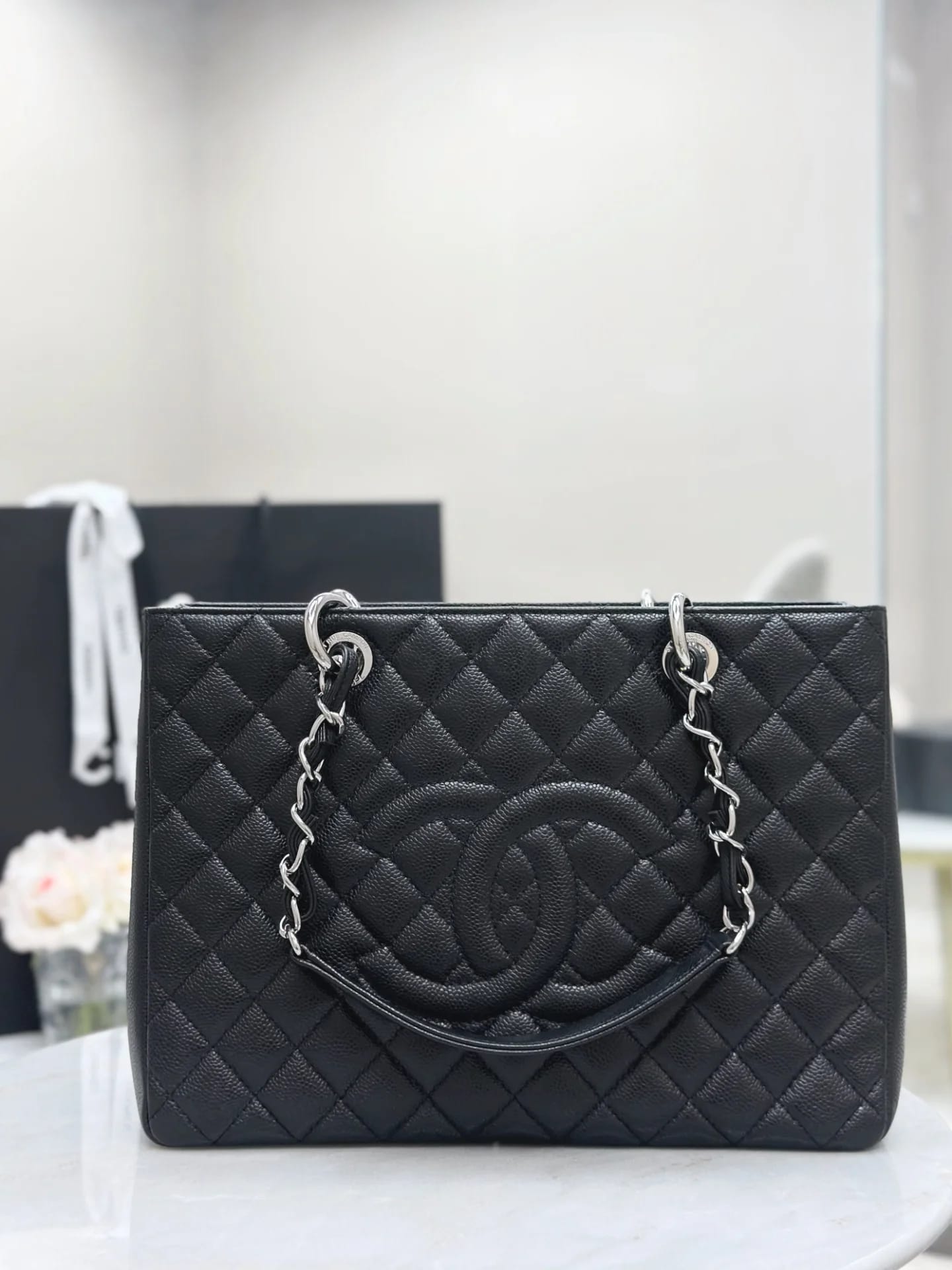 Сумка Chanel Grand Shopping Tote 34х25х13 см черная серебро - фото 3