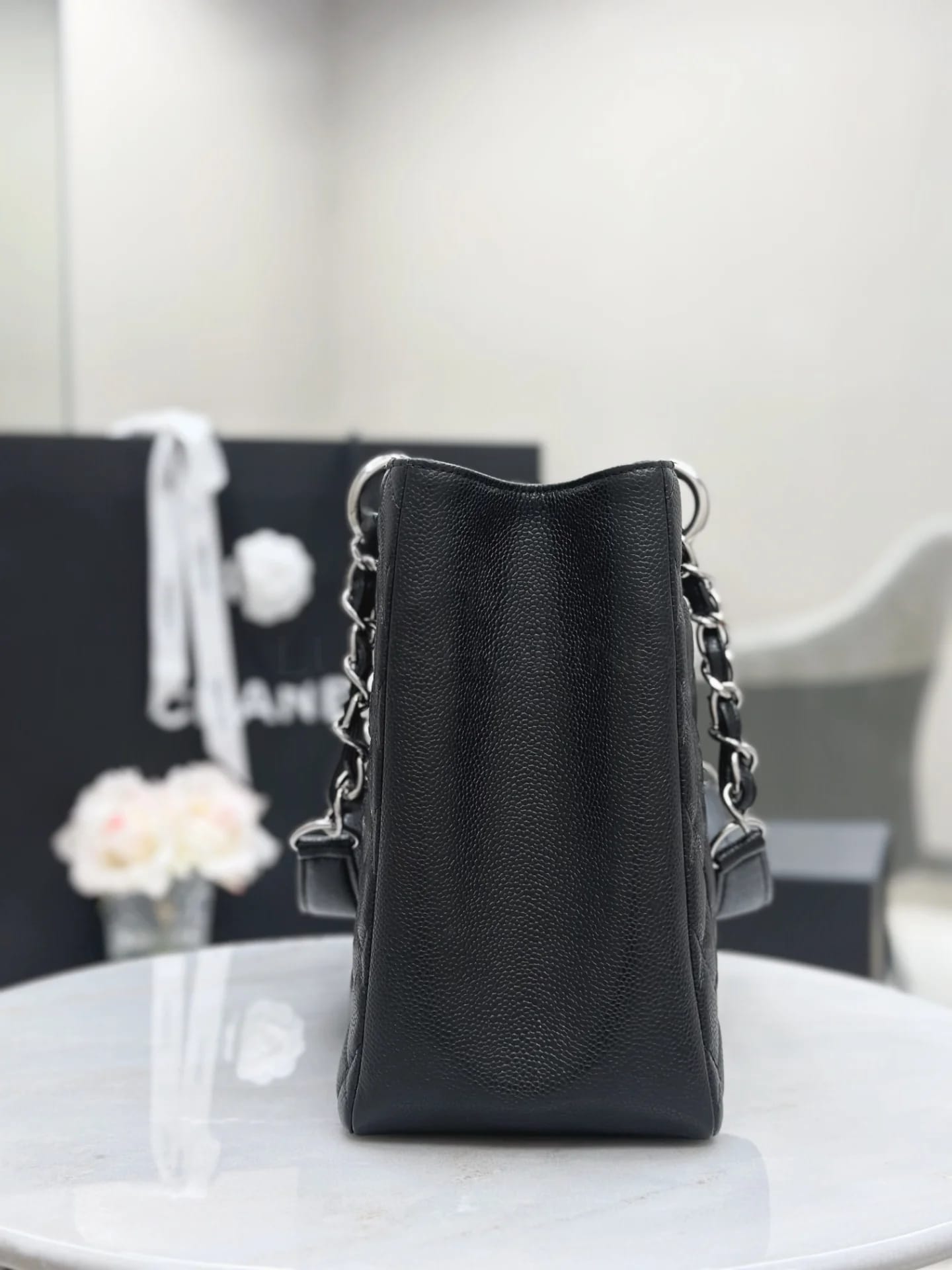 Сумка Chanel Grand Shopping Tote 34х25х13 см черная серебро - фото 6