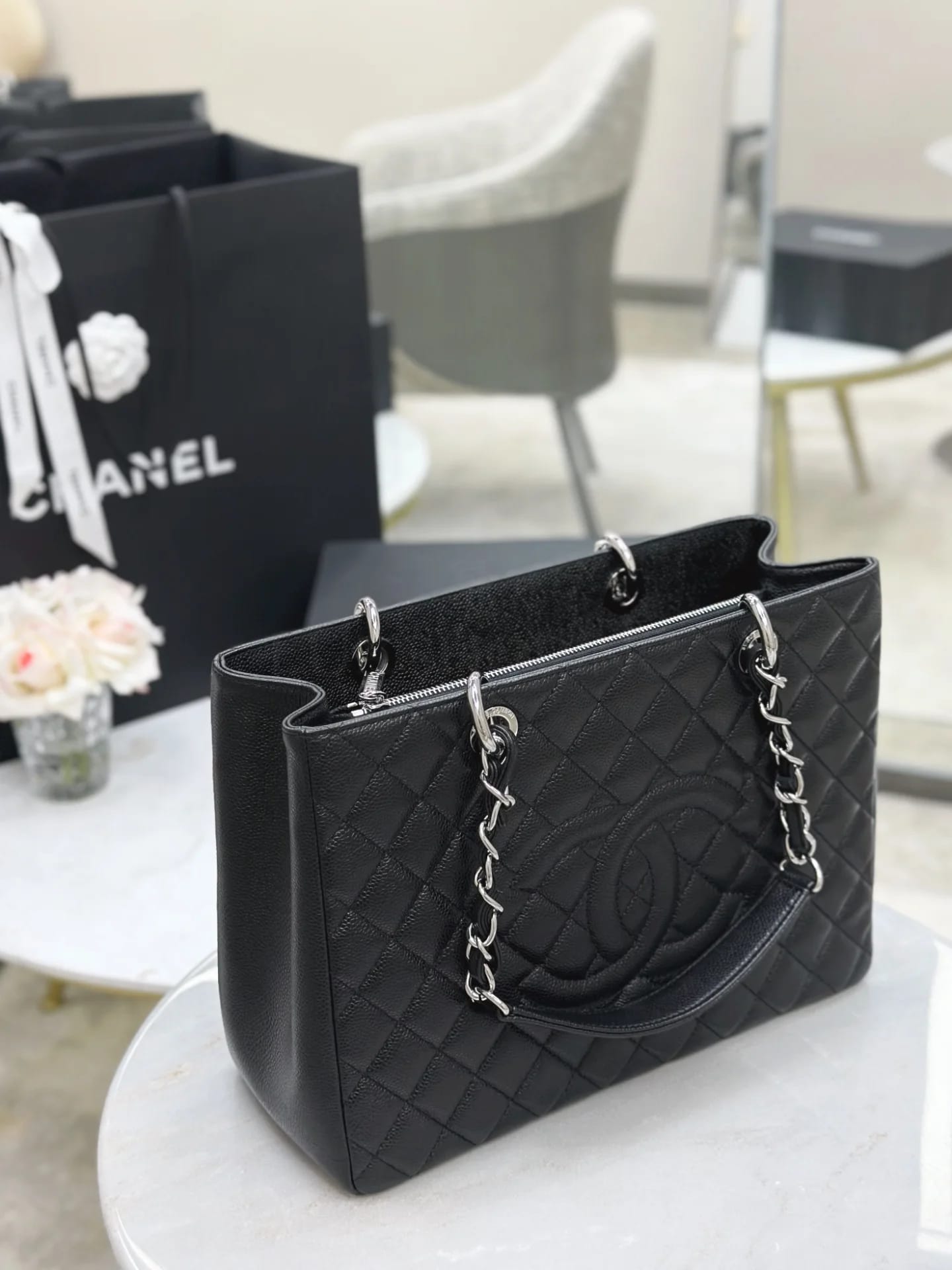 Сумка Chanel Grand Shopping Tote 34х25х13 см черная серебро - фото 8