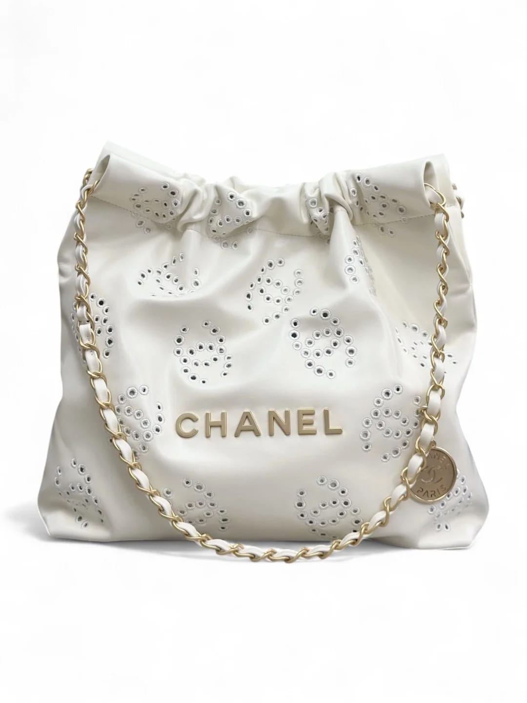 Сумка Chanel белая ажурная 22 Bag 35х37х7 см