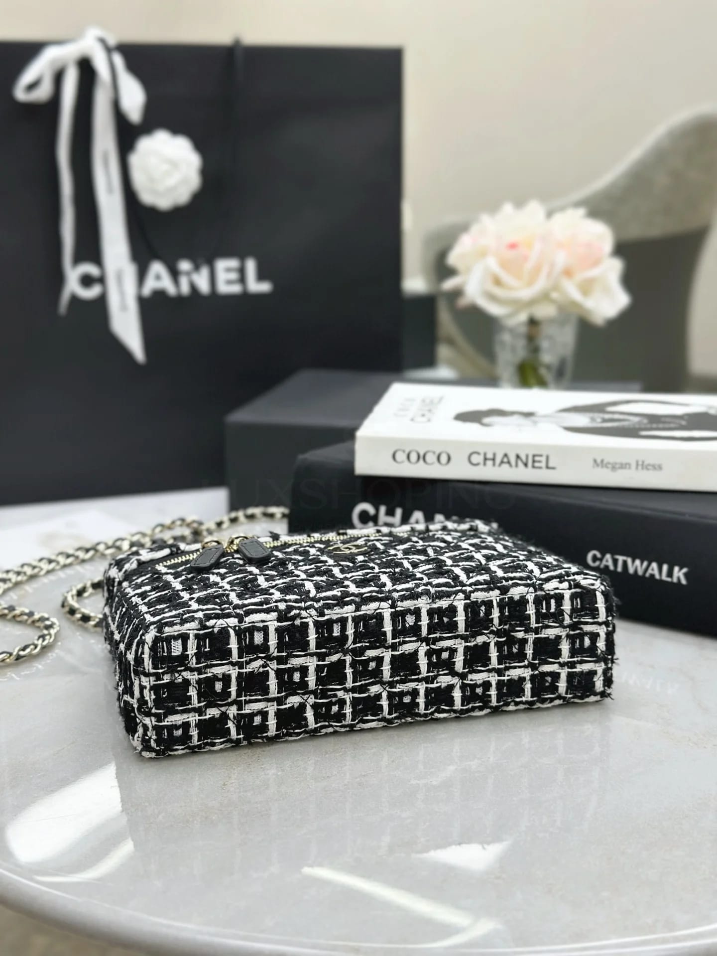 Сумка твидовая Chanel 25C LP черная 17х19,5х5 см - фото 6
