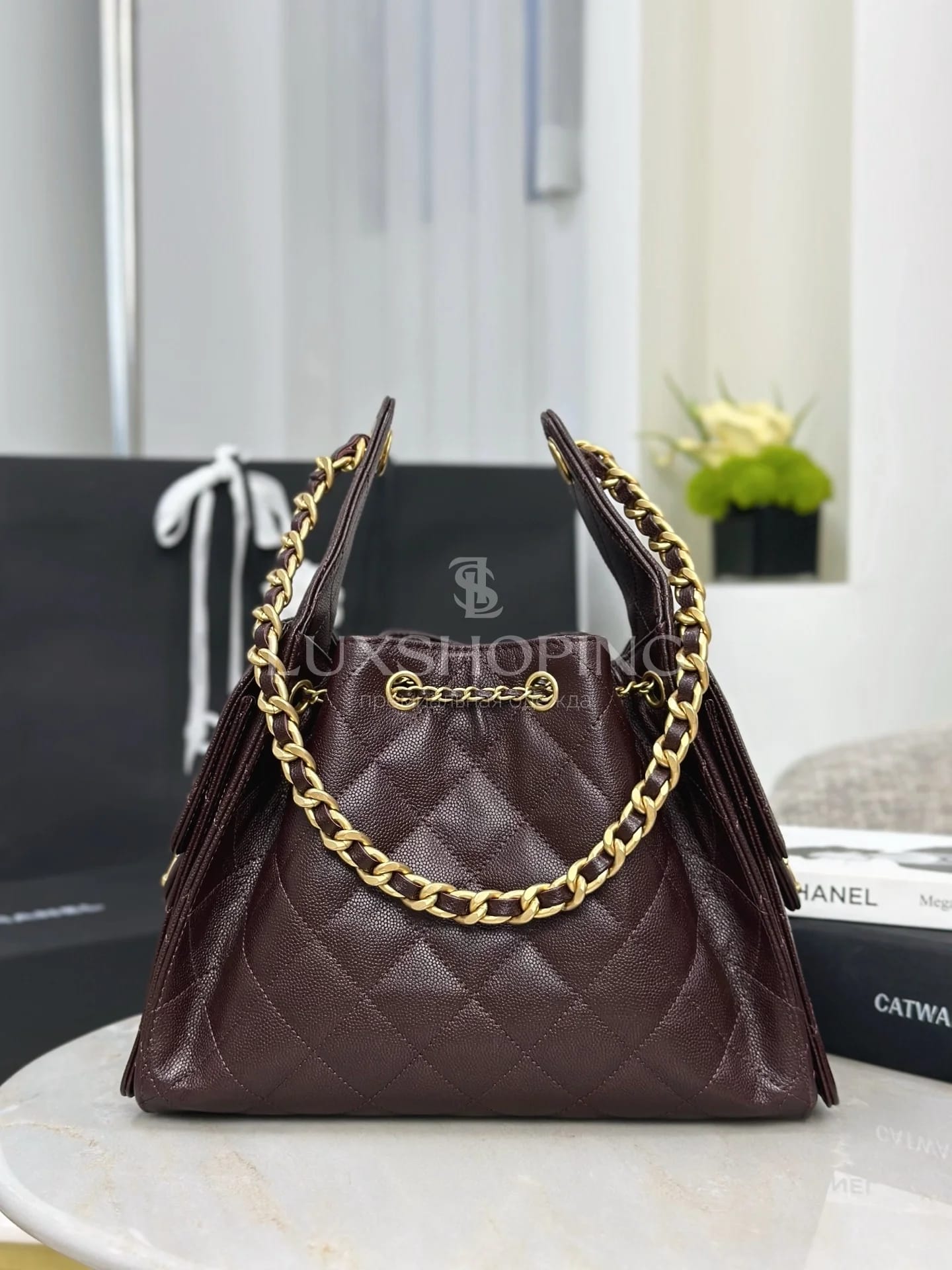 CHANEL 25C сумка-хобо 30×26×14 см бордо темная - фото 5