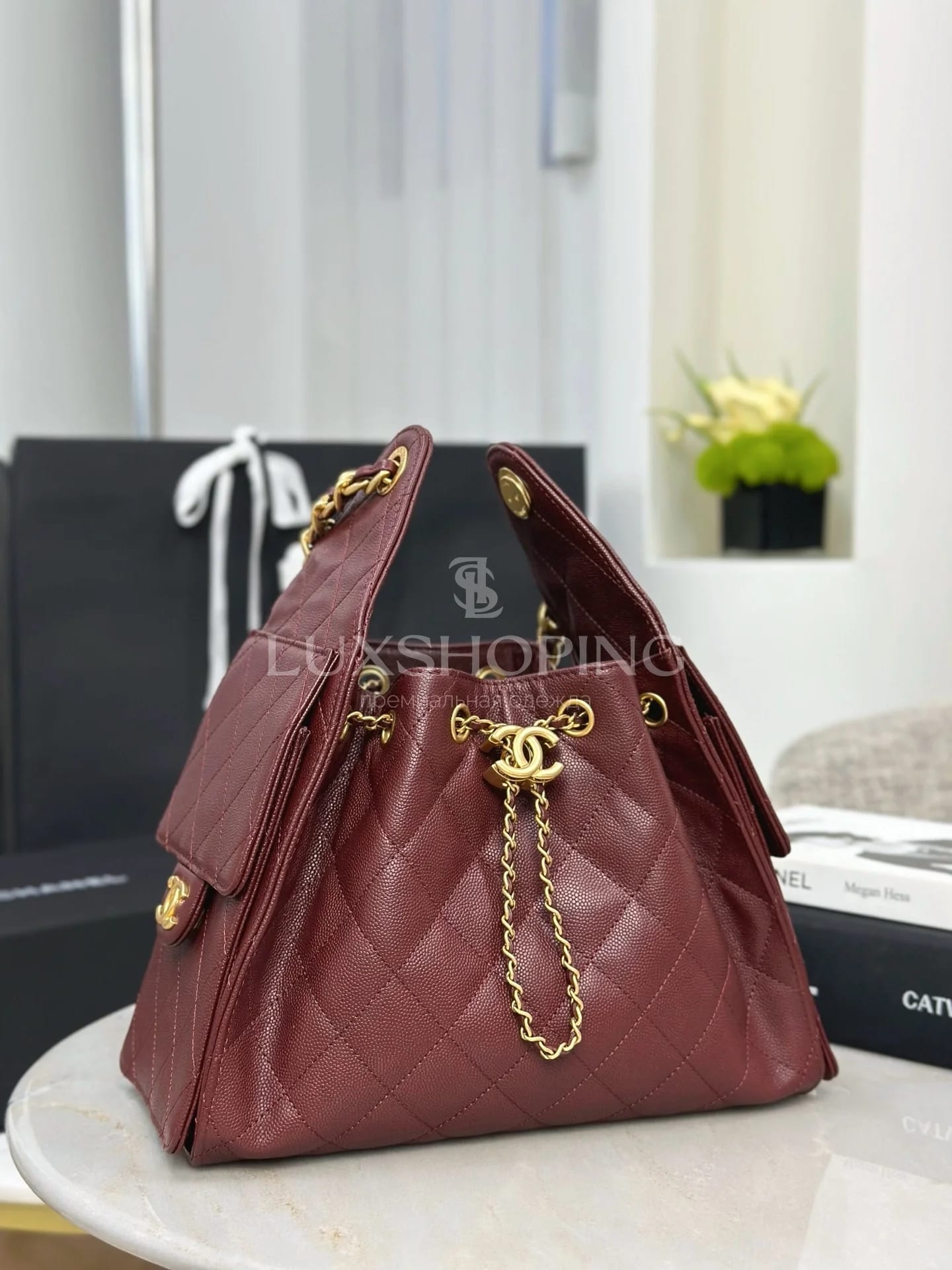 CHANEL 25C сумка-хобо 30×26×14 см бордо - фото 4