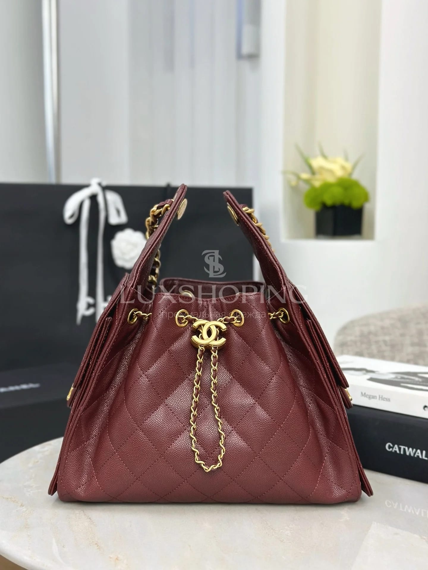 CHANEL 25C сумка-хобо 30×26×14 см бордо - фото 6