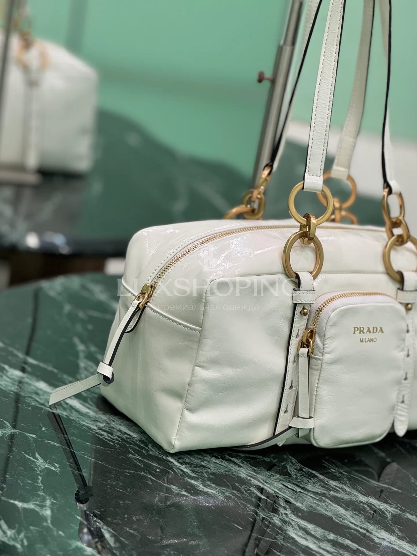 Сумка Prada 30×14×13.5 см белая - фото 4