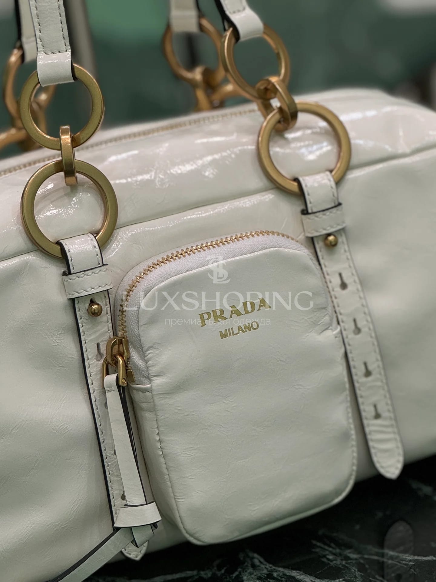 Сумка Prada 30×14×13.5 см белая - фото 6