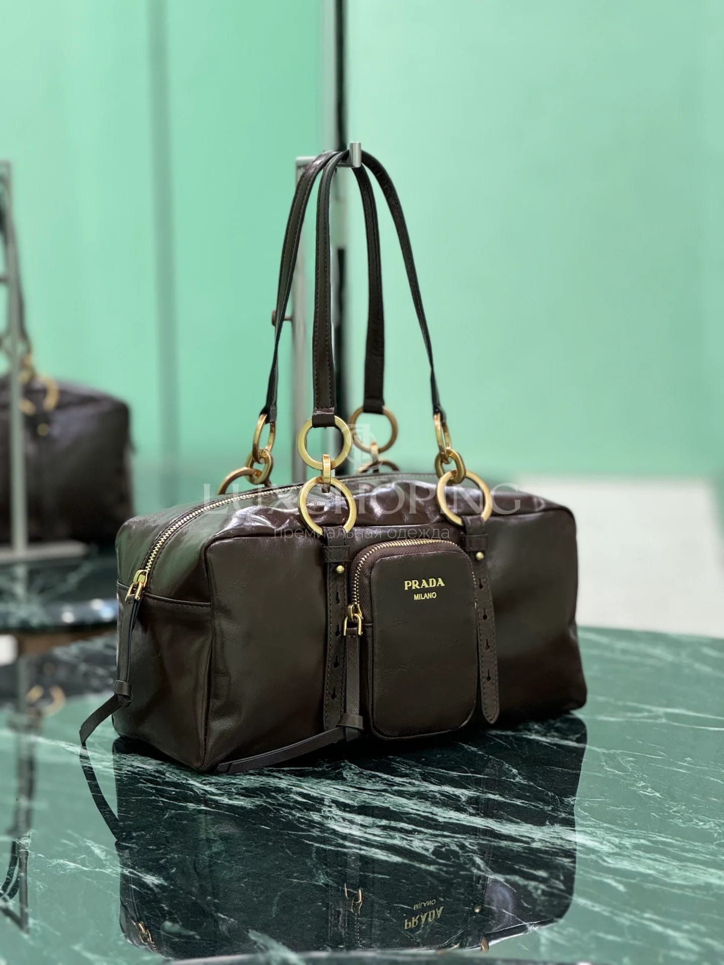 Сумка Prada 30×14×13.5 см коричневая - фото 3
