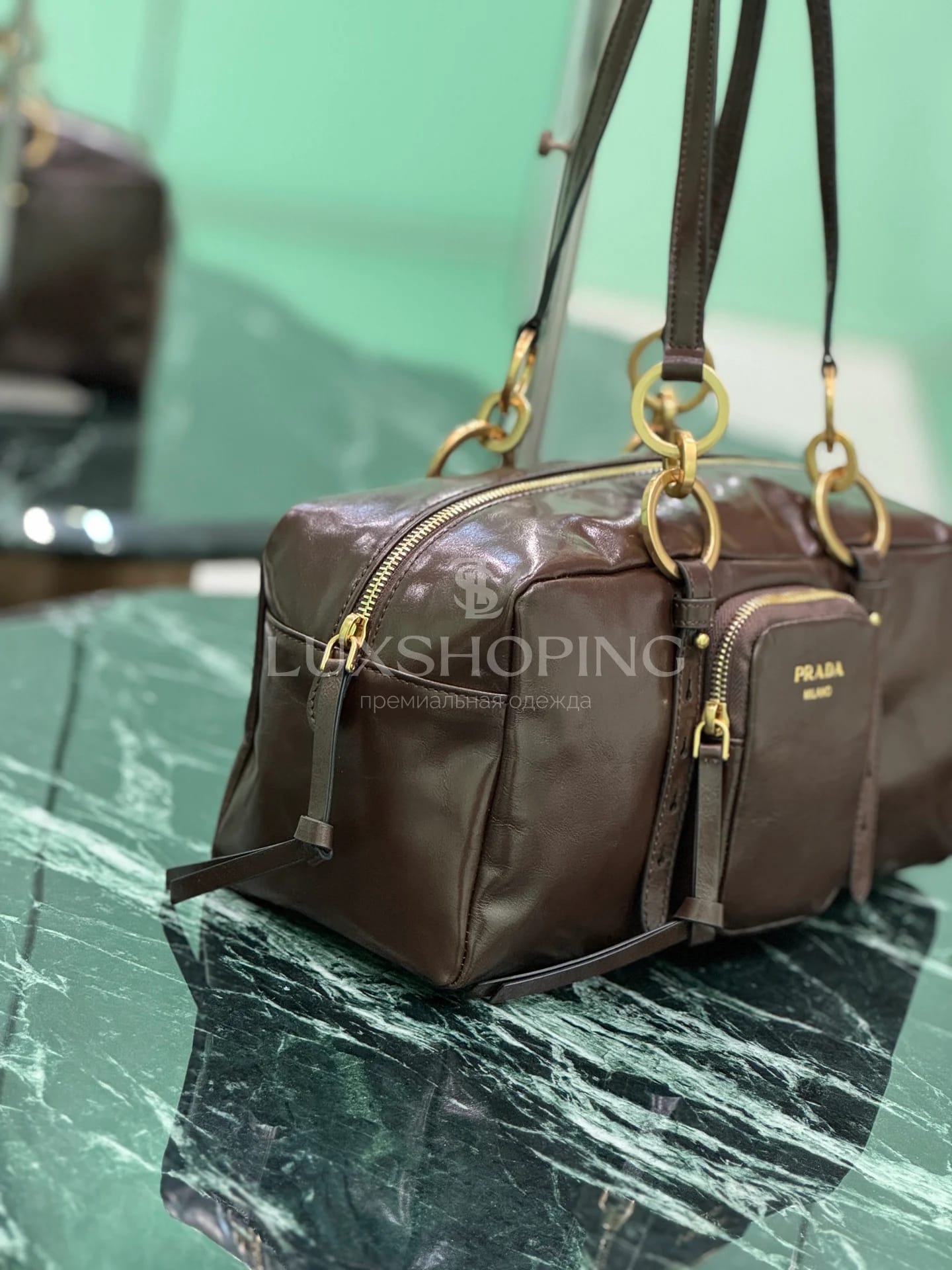 Сумка Prada 30×14×13.5 см коричневая - фото 4