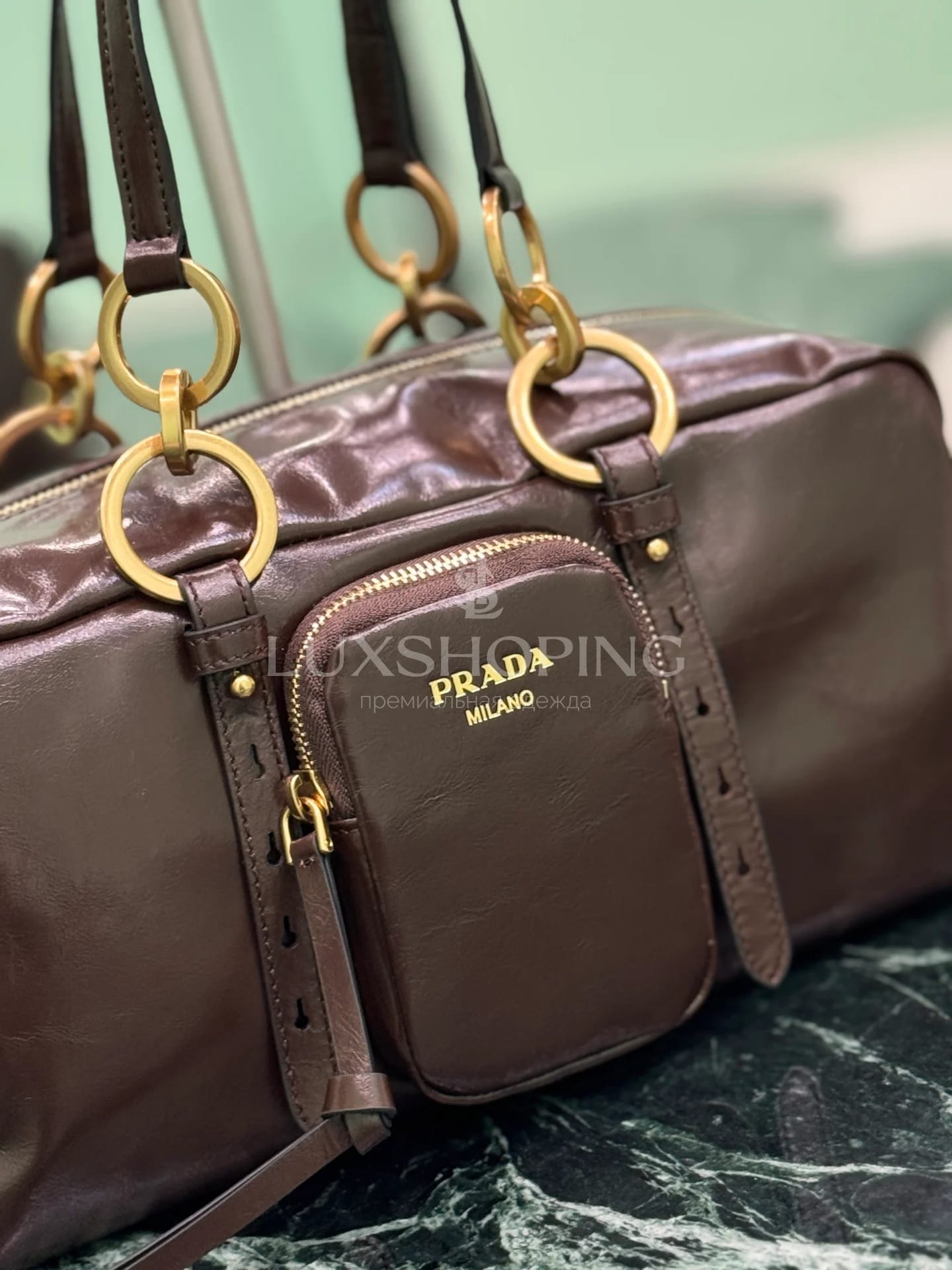Сумка Prada 30×14×13.5 см коричневая - фото 6