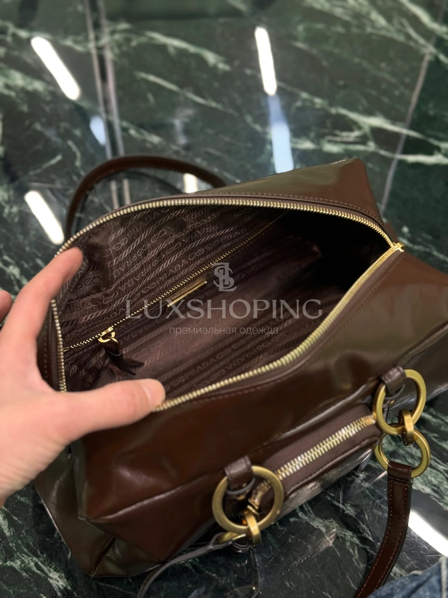 Сумка Prada 30×14×13.5 см коричневая - фото 9