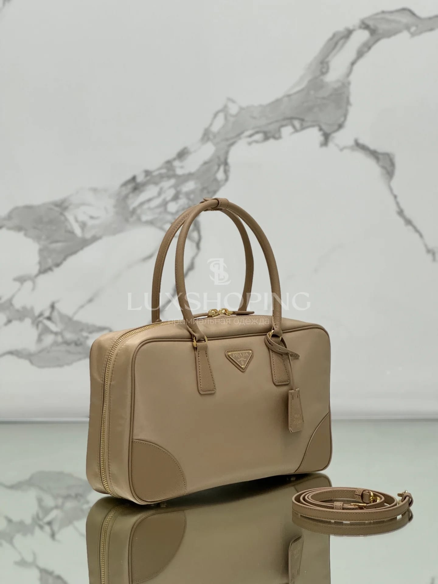 Сумка Prada Re-Edition 1995 35×21.5×10 см бежевая - фото 3