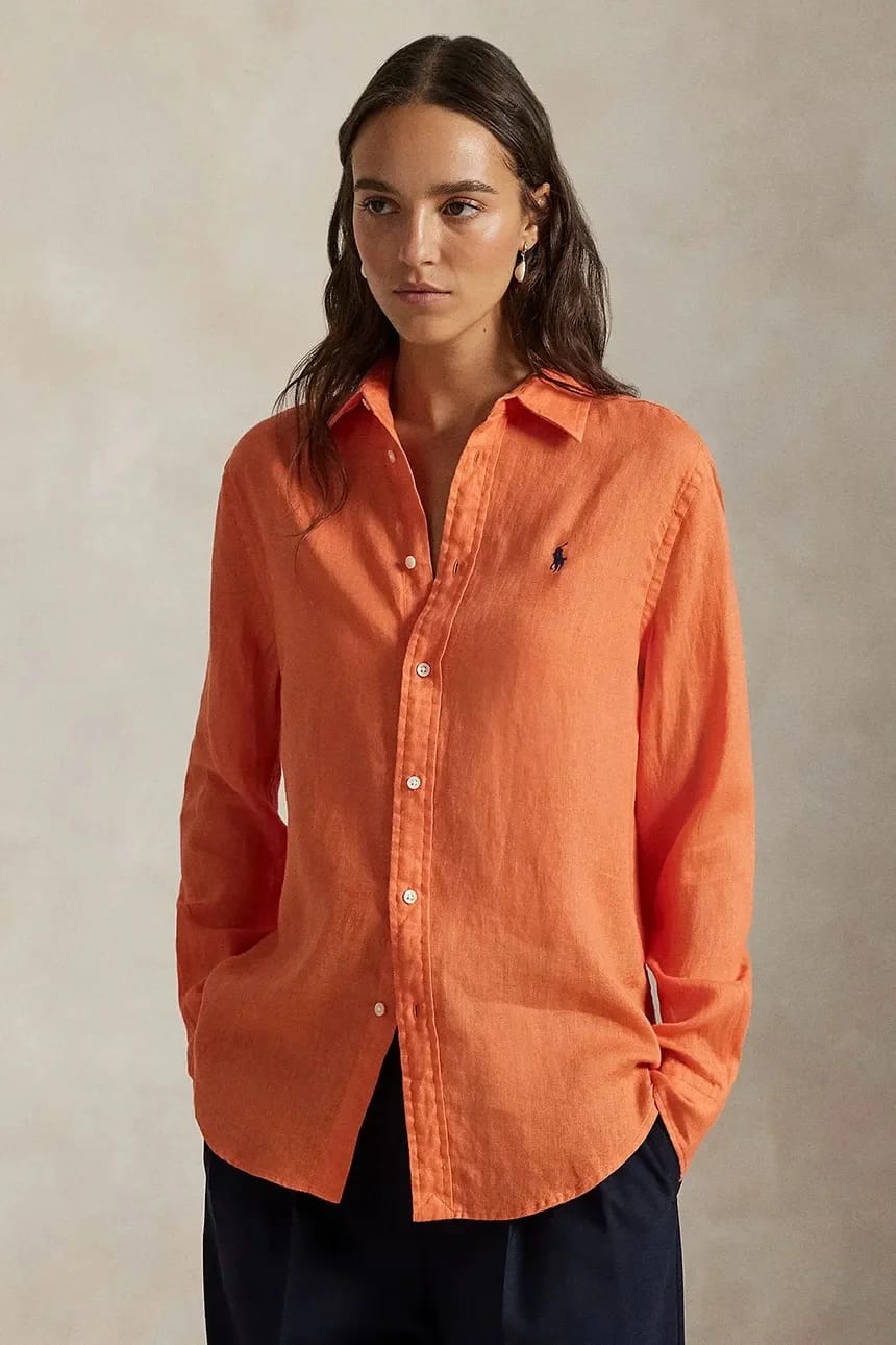 Льняная рубашка апельсин для женщин