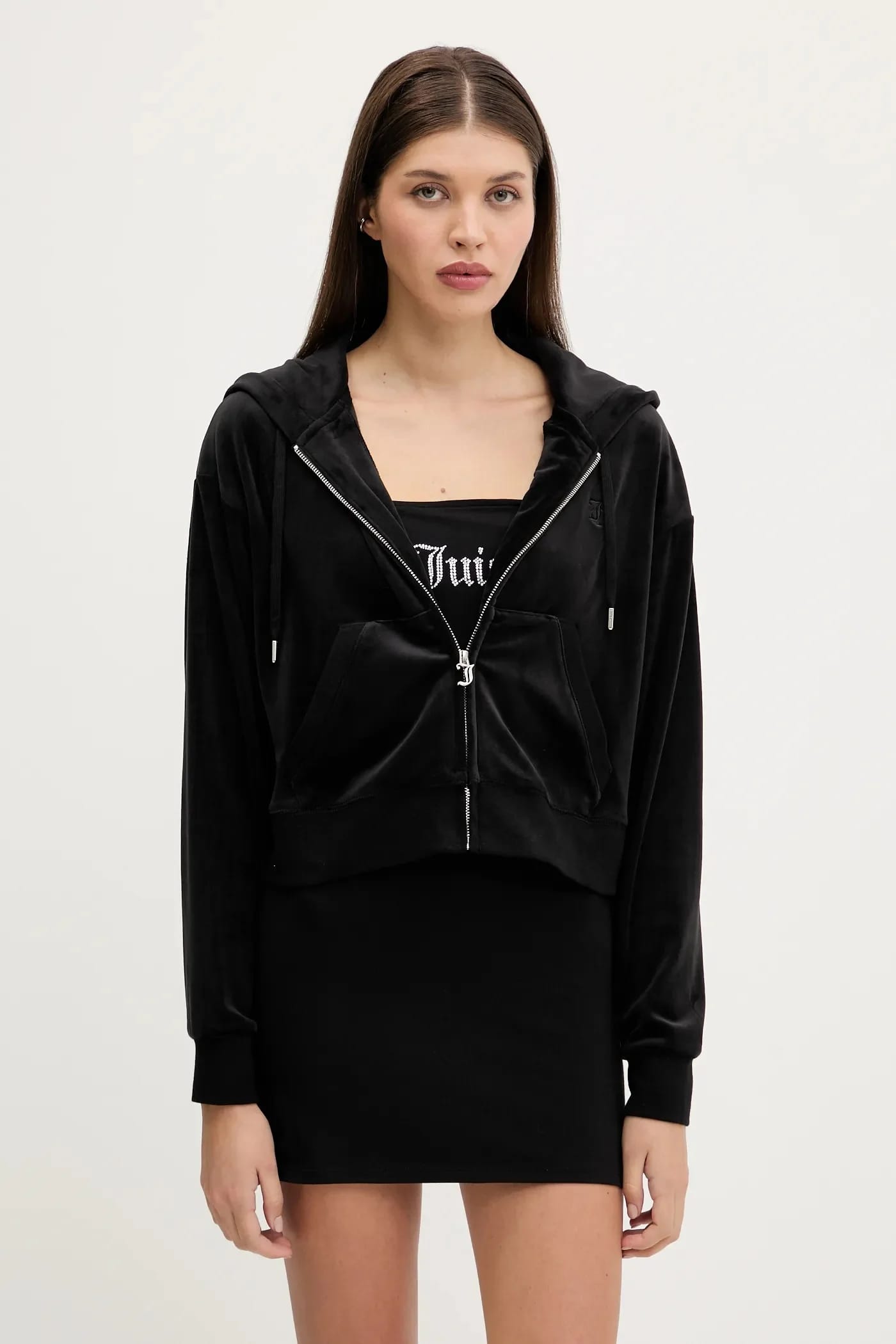 Бархатный свитшот BRENDAL CROP OVERSIZED HOODIE