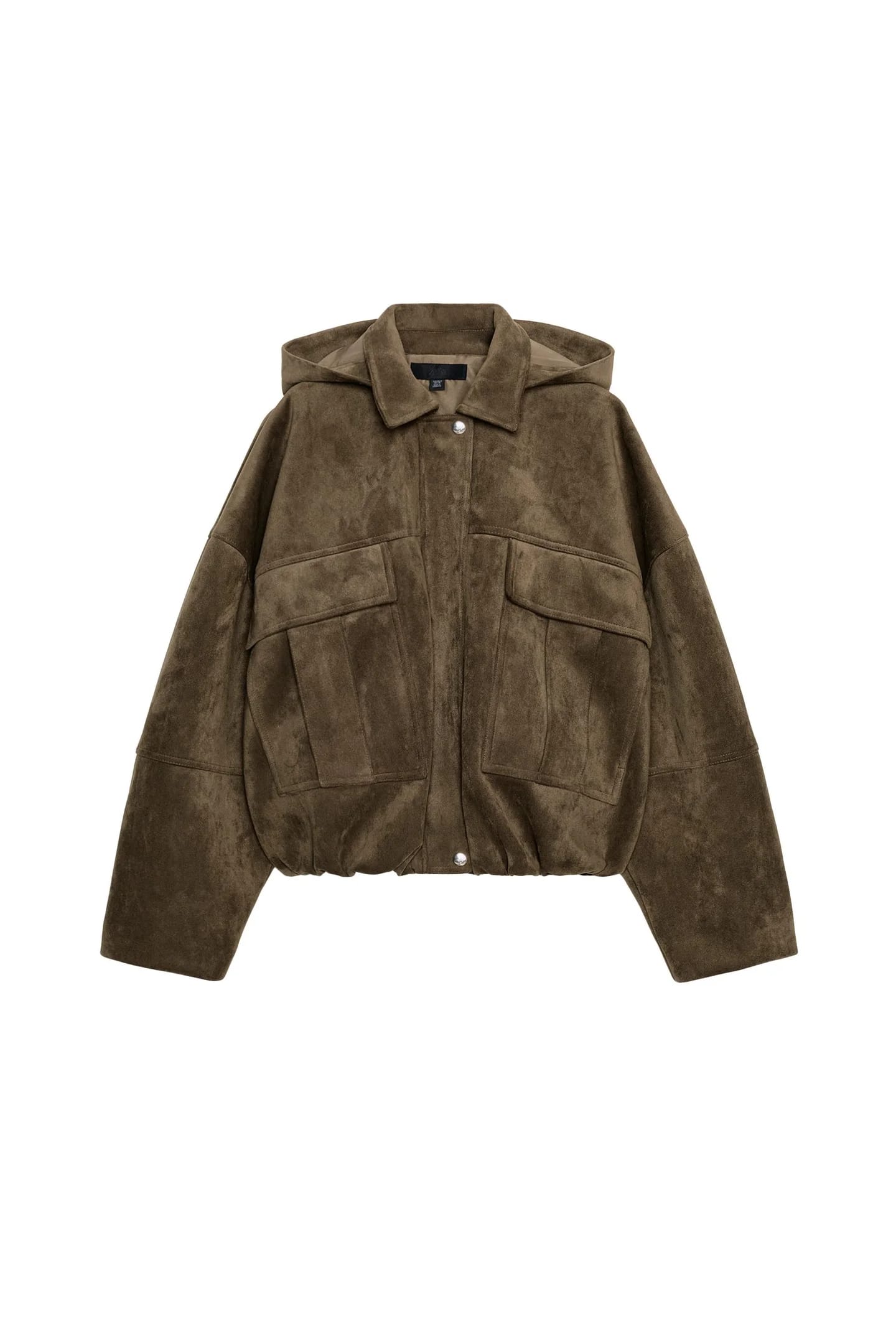 БОМБЕР OVERSIZE ИЗ ИСКУССТВЕННОЙ ЗАМШИ С КАПЮШОНОМ - фото 3